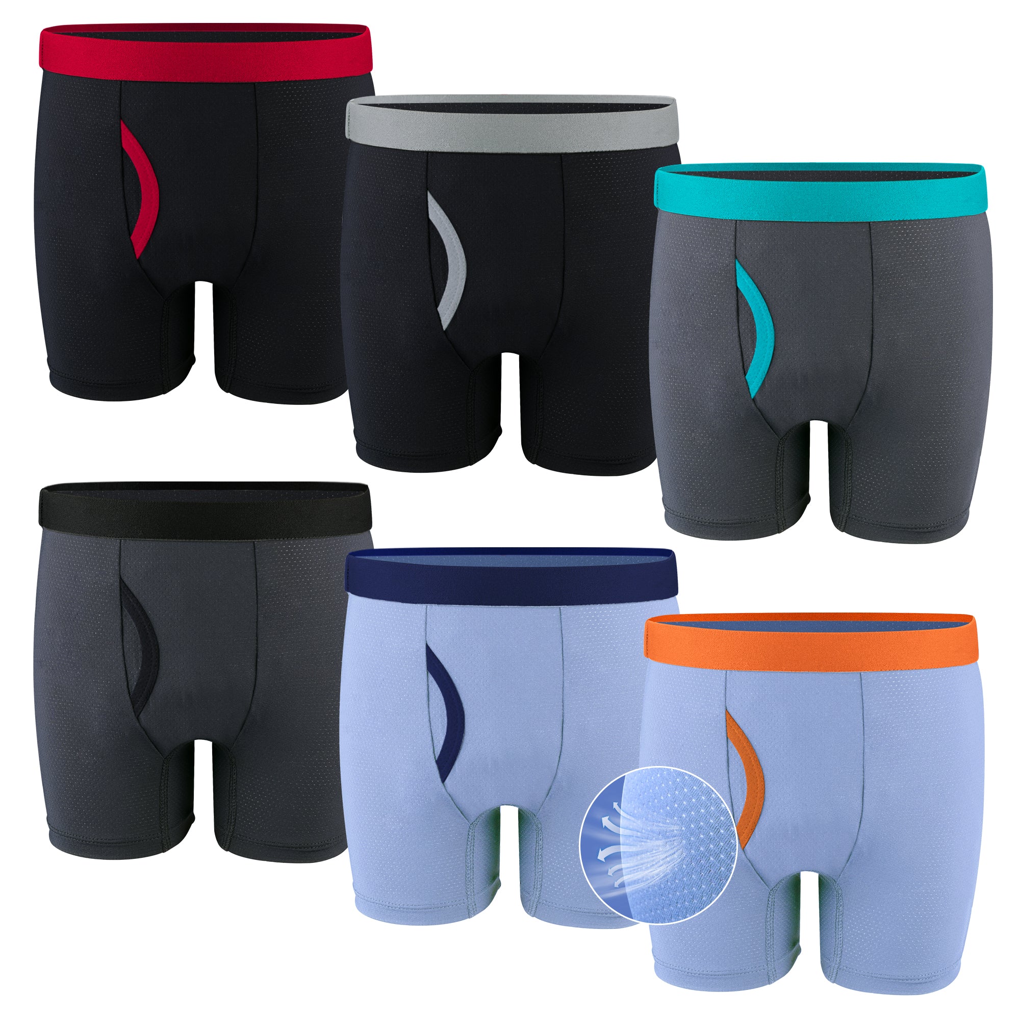 Protium 6 Pack Boys' Performance Boxer Briefs – Youth Athletic Underwear with Mesh Fabric, Breathable, Moisture-Wicking, Tag-Free Comfort