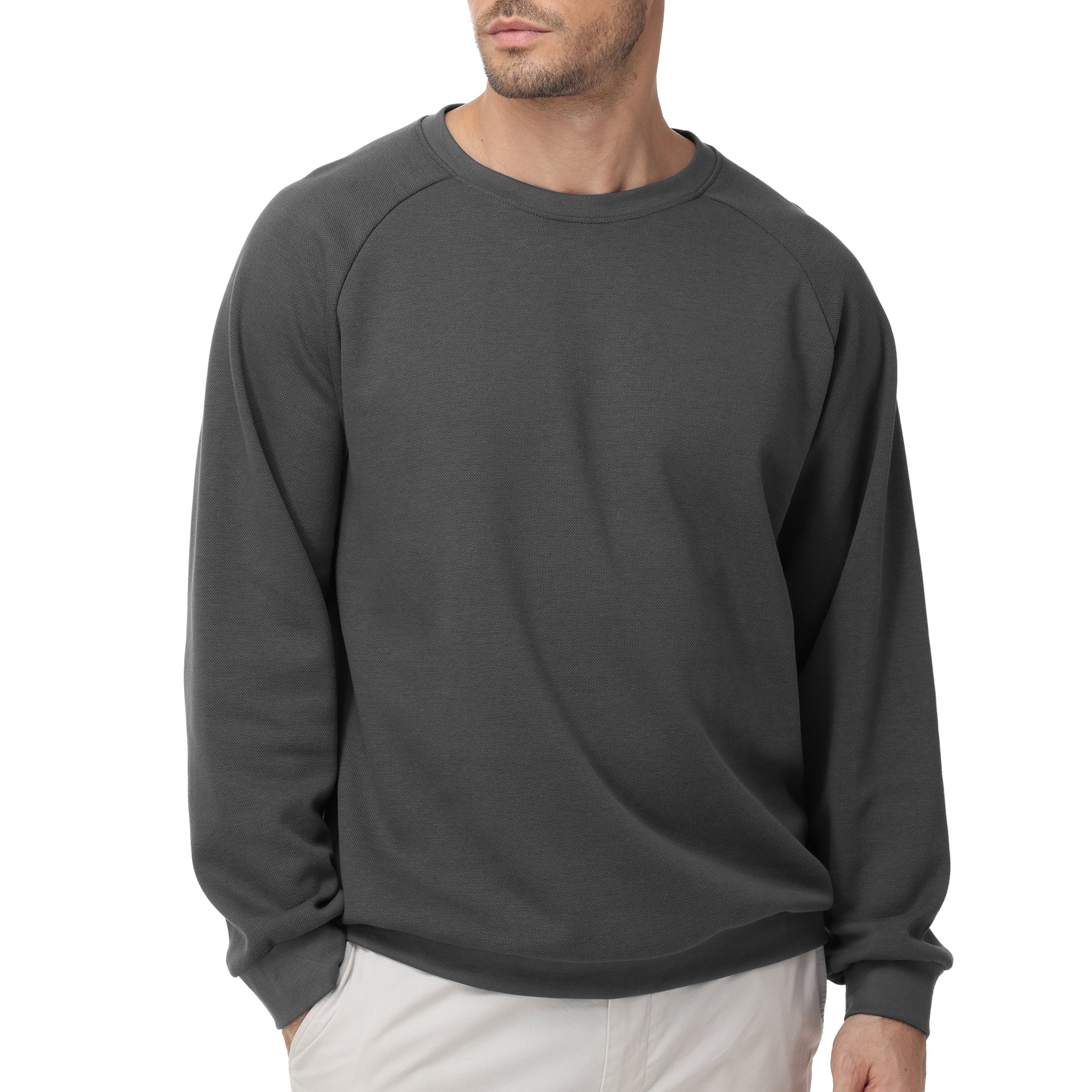 Pepypepy Men's Crewneck Sweatshirt – Soft Lightweight Cotton Pullover, Solid Color Long Sleeve for Casual Wear and Layering