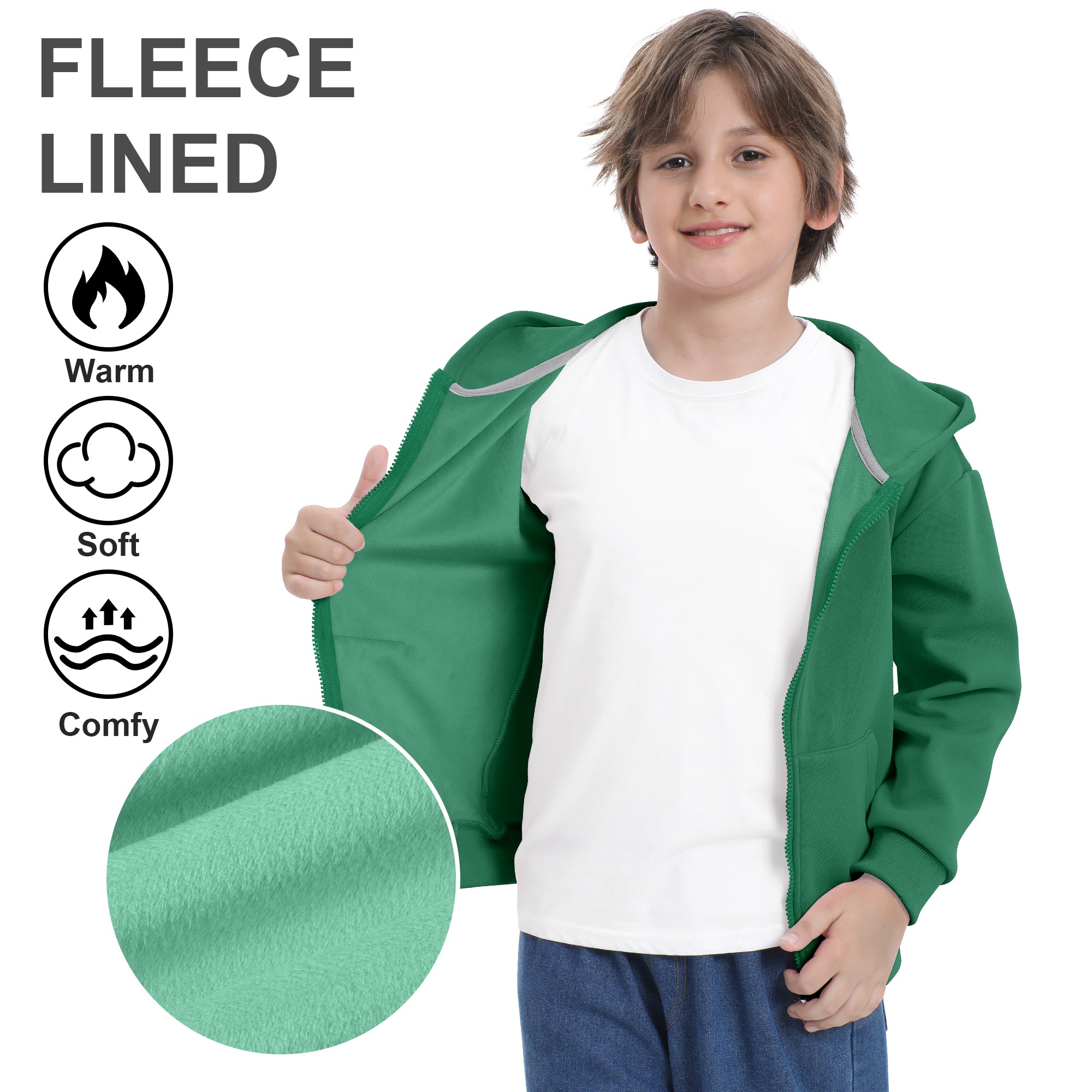 BIG ELEPHANT Boys' and Girls' Zip-Up Hoodie with Pockets, Fleece-Lined Soft Cotton Jacket for School