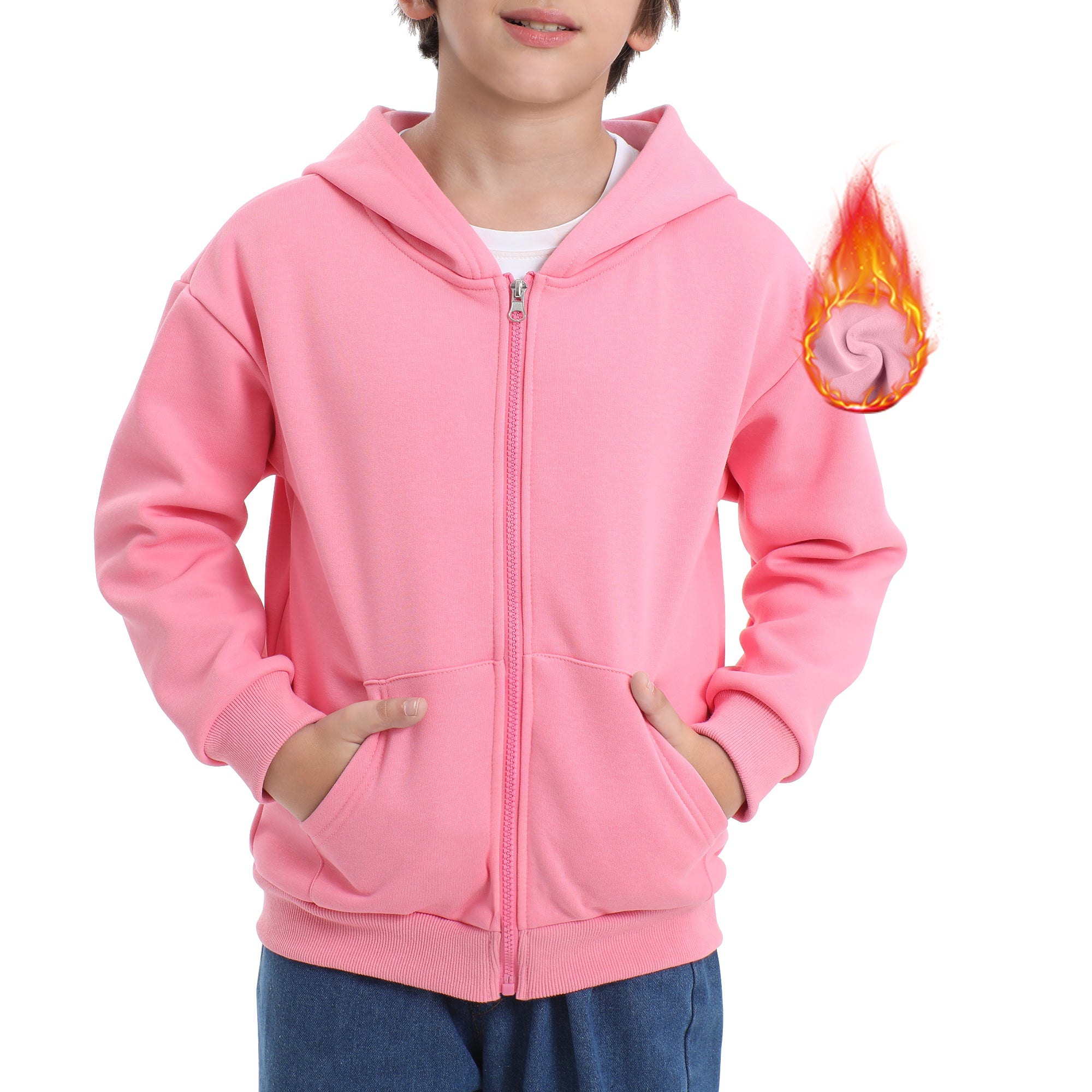 BIG ELEPHANT Boys' and Girls' Zip-Up Hoodie with Pockets, Fleece-Lined Soft Cotton Jacket for School