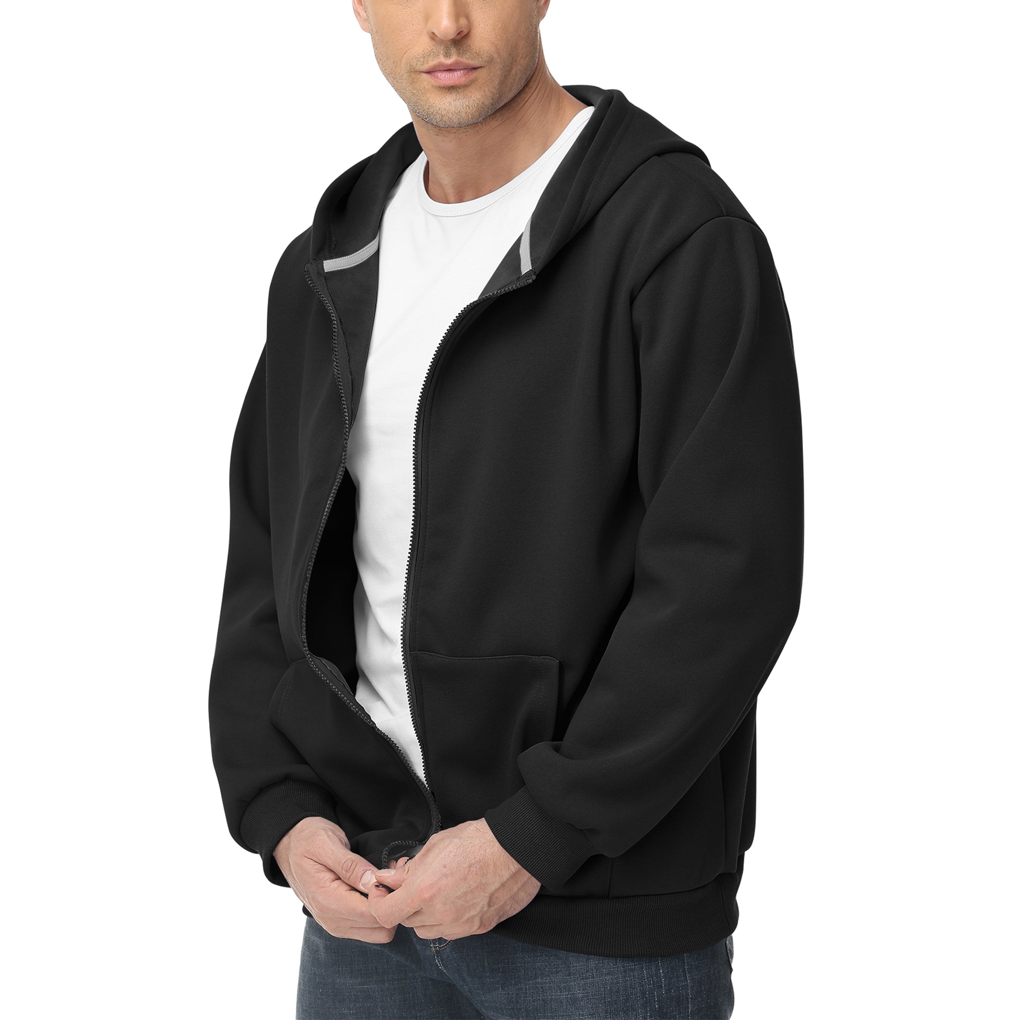 Men's Zip-Up Hoodie – 100% Cotton Fleece-Lined Sweatshirt with Pocket, Perfect for Daily Commuting and Outdoor Activities