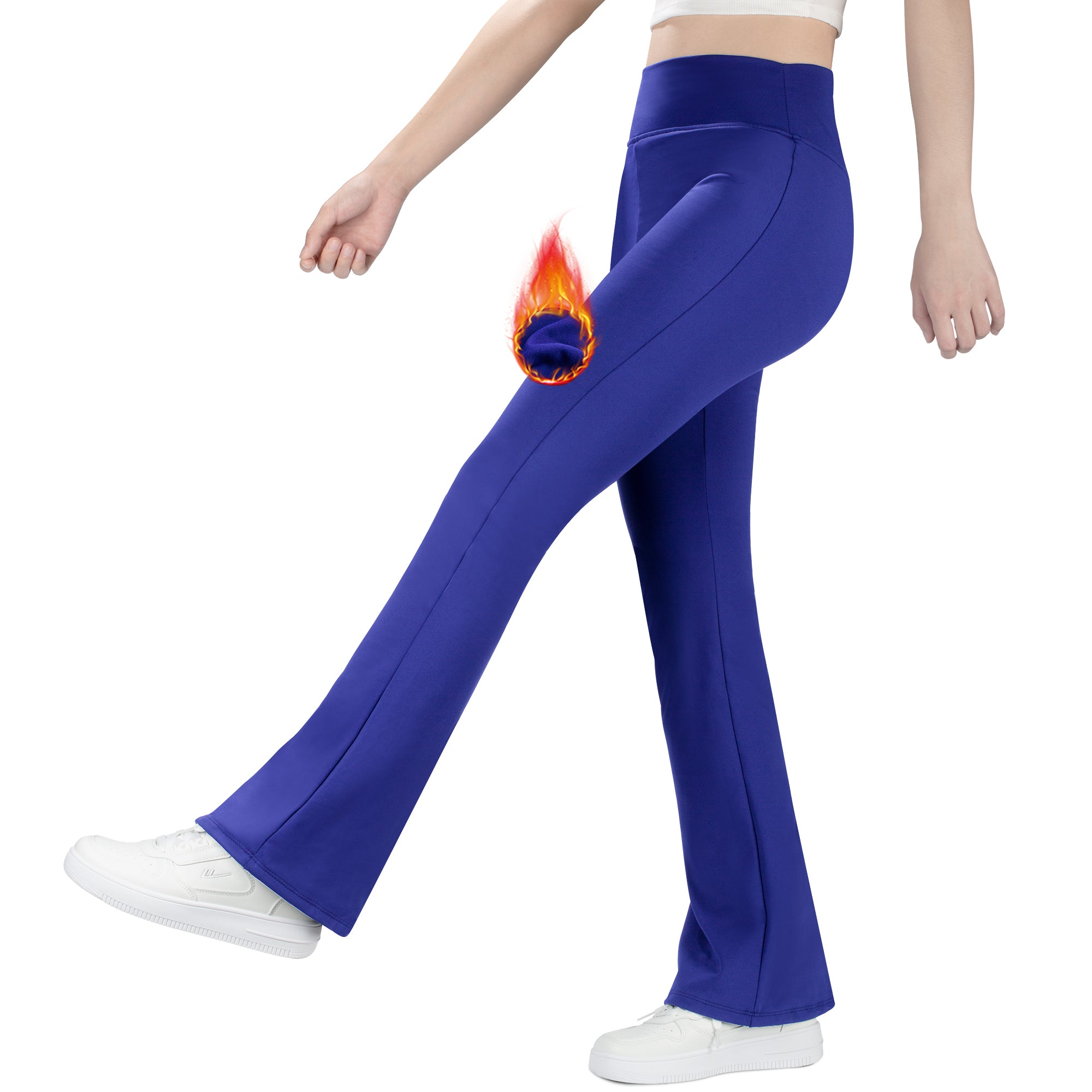 BIG ELEPHANT Fleece Lined Flare Leggings, Girls High Waist Thick Flared Pants for Winter