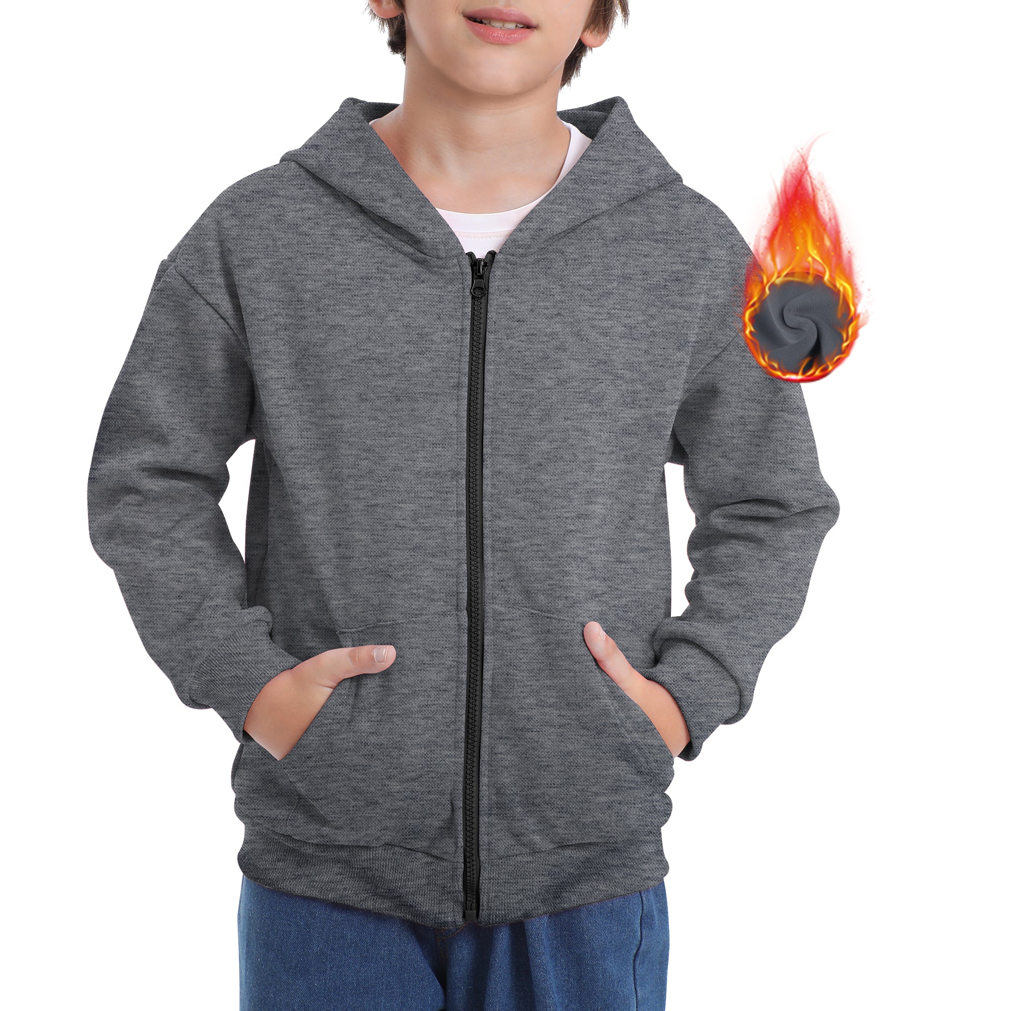 BIG ELEPHANT Boys' and Girls' Zip-Up Hoodie with Pockets, Fleece-Lined Soft Cotton Jacket for School