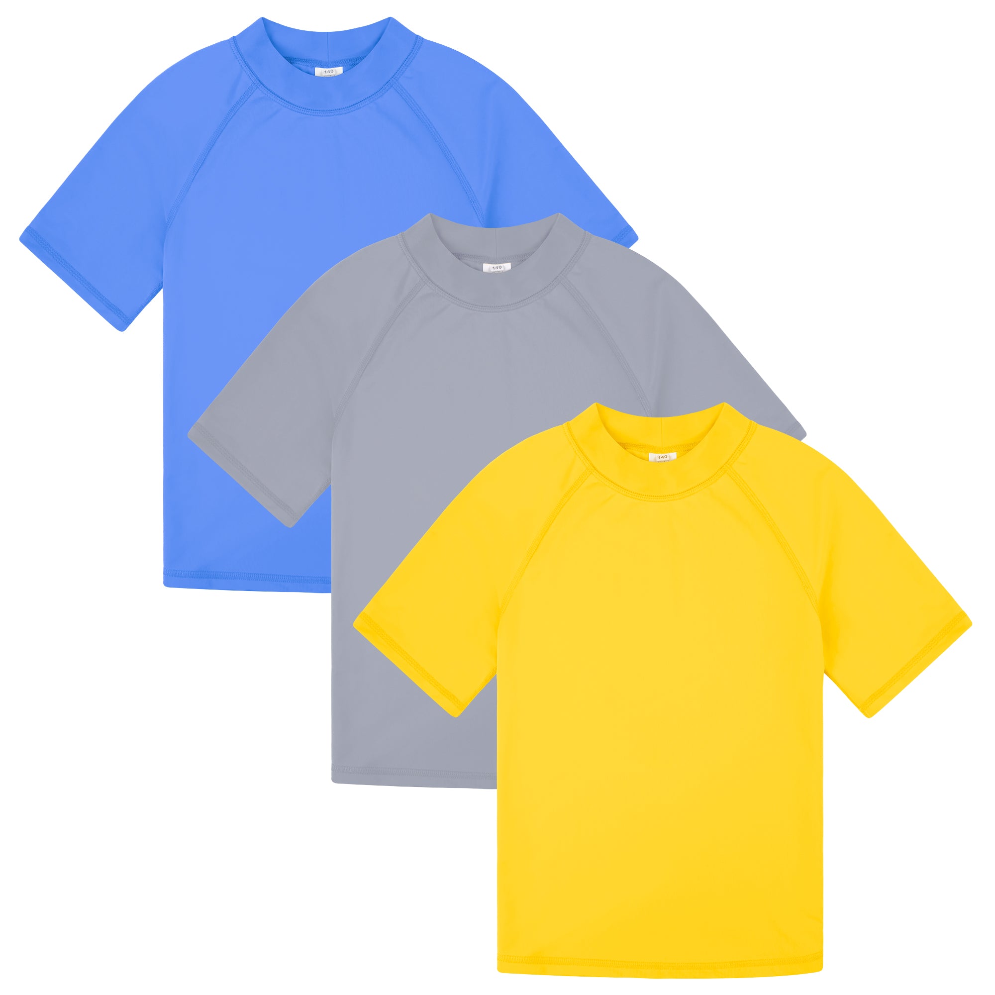 BIG ELEPHANT 3-Pack Kids' Short Sleeve Rash Guard Shirts – UPF 50+ Sun Protection & Quick-Dry Swim Tees