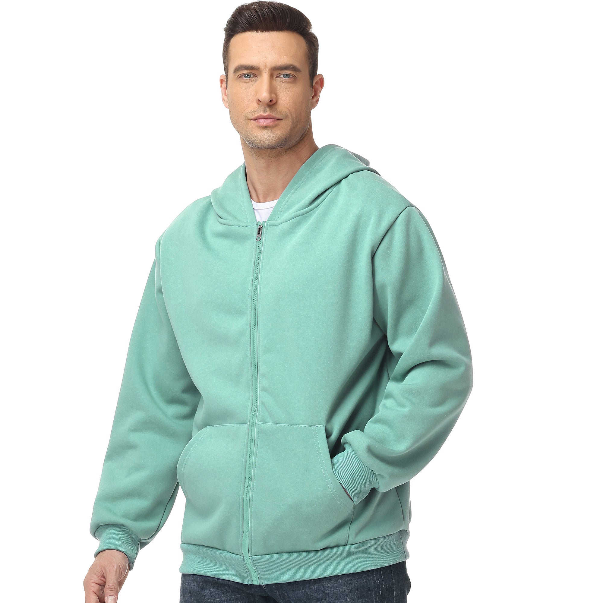 Pepypepy Men's Zip-Up Hoodie – 100% Cotton Fleece-Lined Sweatshirt with Pocket, Perfect for Daily Commuting and Outdoor Activities