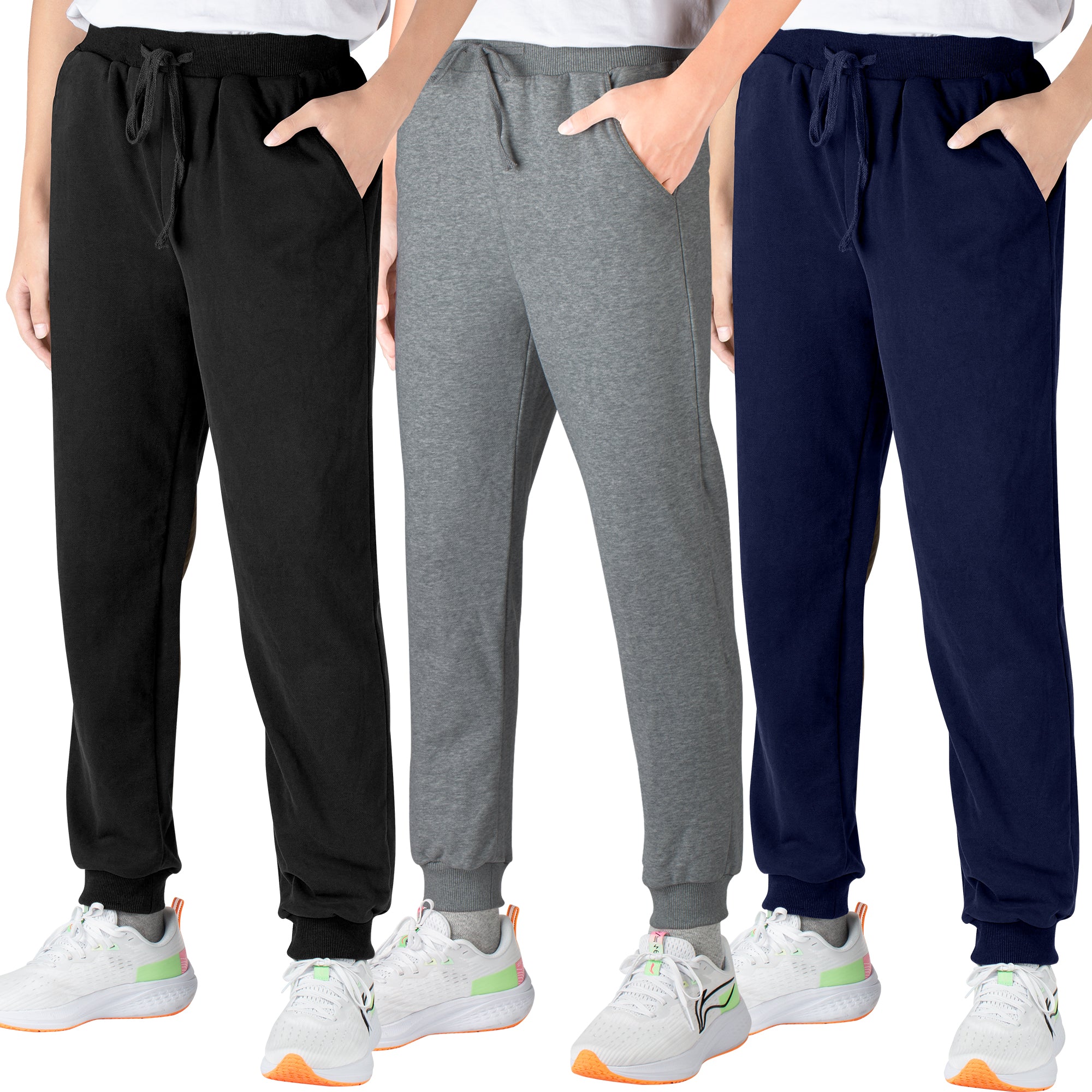 BIG ELEPHANT 3-Pack Boys Sweatpants, Youth Cotton Athletic Sweatpants with Pockets and Adjustable Drawstring