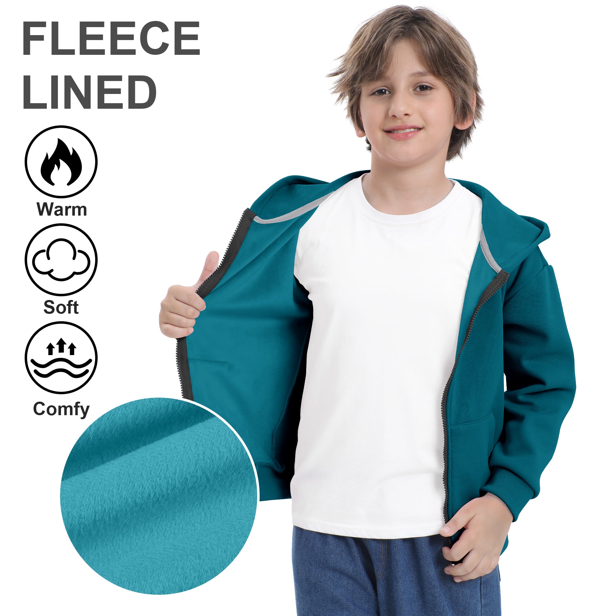 BIG ELEPHANT Boys' and Girls' Zip-Up Hoodie with Pockets, Fleece-Lined Soft Cotton Jacket for School