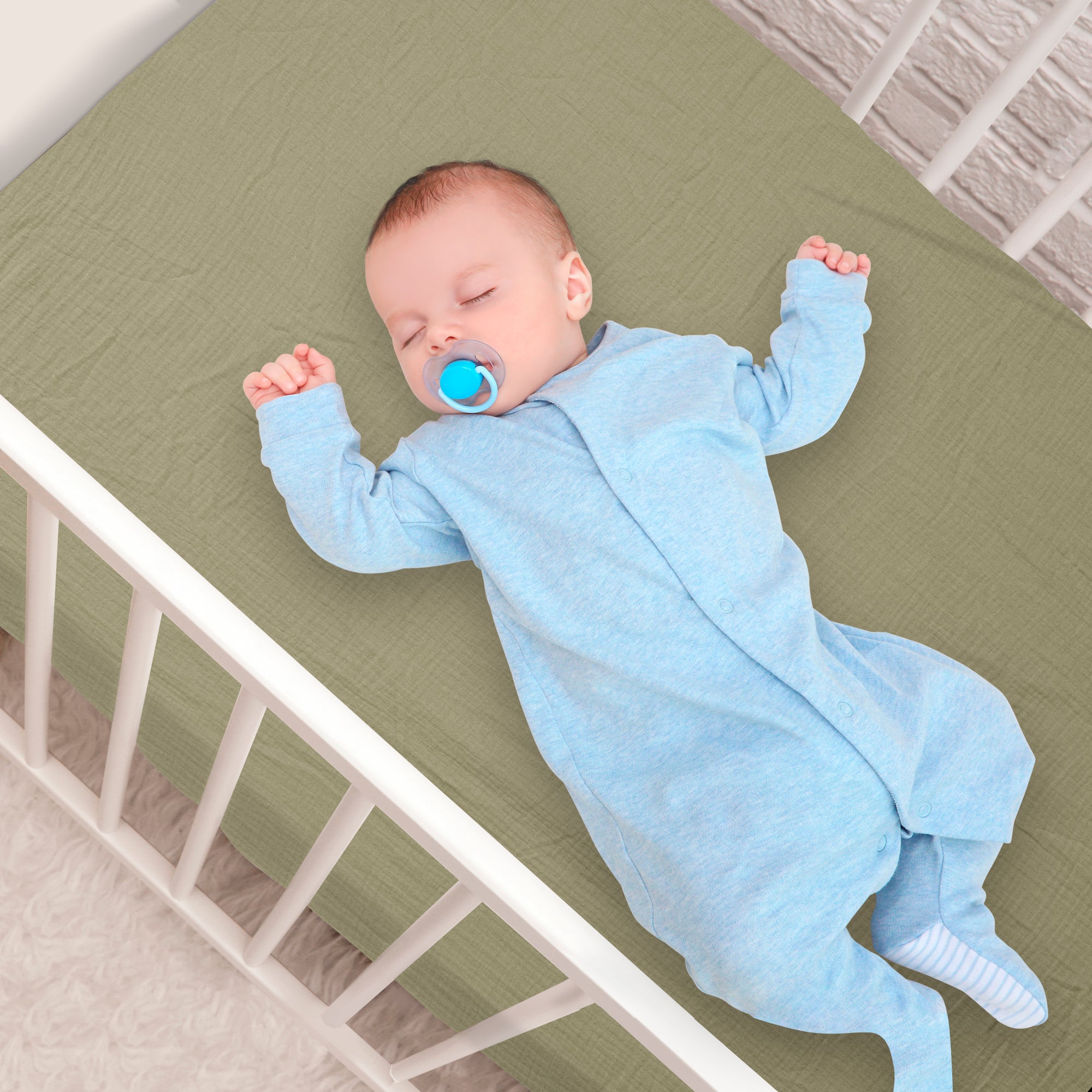 Baby Crib Sheets for Boys Girls, Fitted Elastic Mattress Cover, Army Green, Lavender, Light Blue, Pink