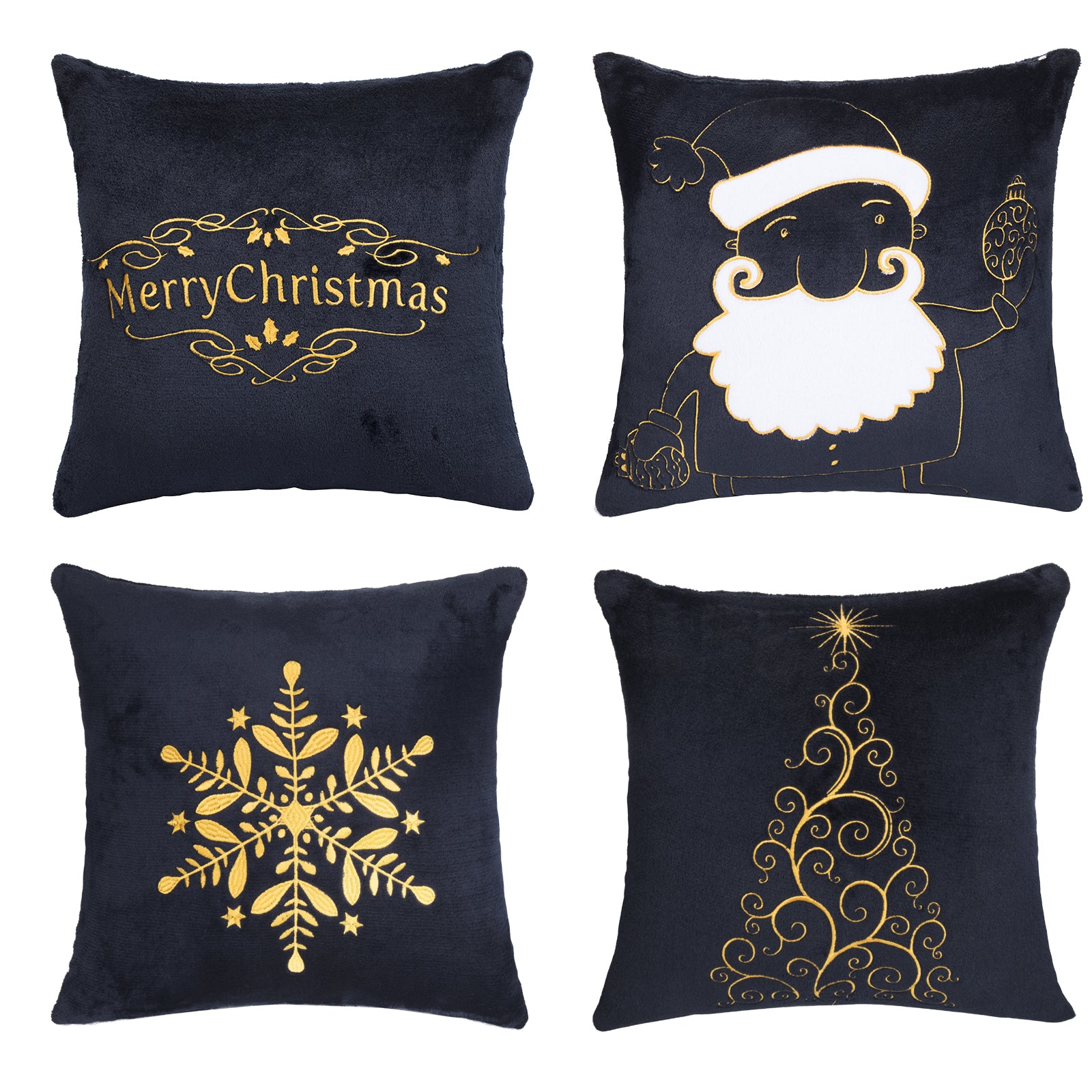 BIG ELEPHANT Set of 4 Christmas Throw Pillow Covers, Snowflake Decorative Cushion Cases, 18x18 Inches