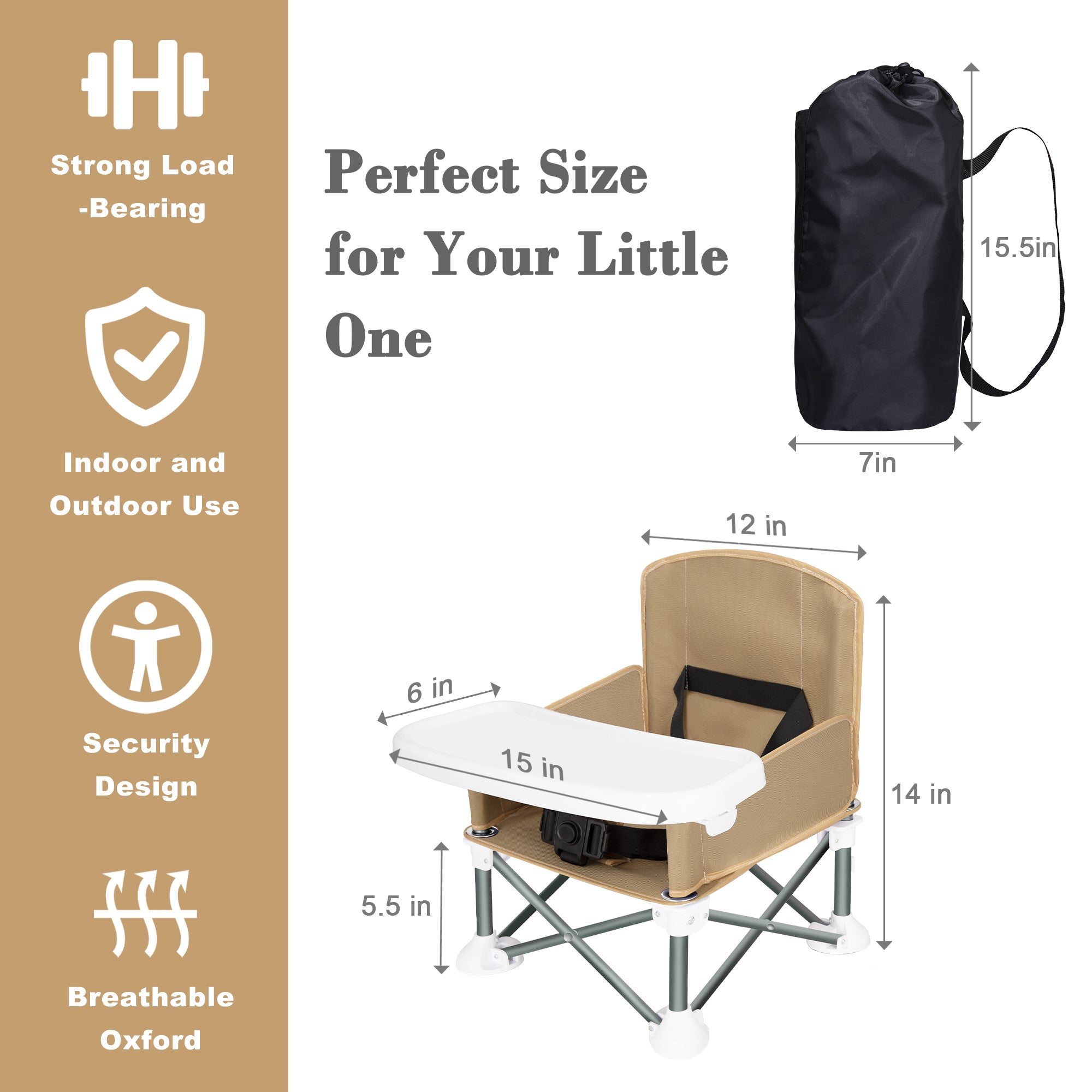 Portable Baby Travel Chair, Foldable Infant and Toddler Seat with Detachable Dining Tray, Unisex Design