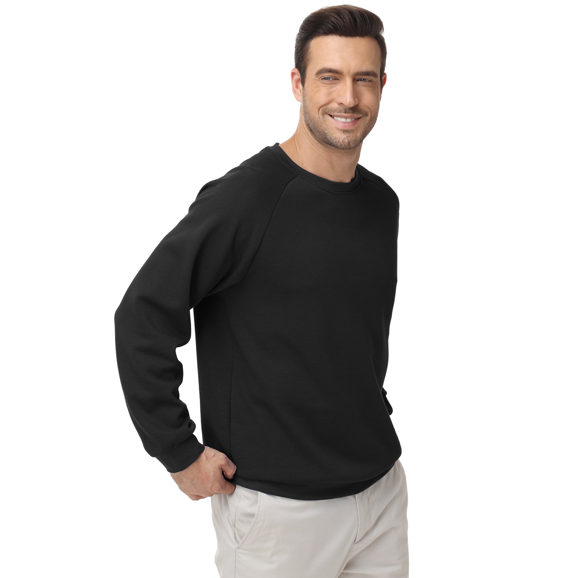 Pepypepy Men's Crewneck Sweatshirt – Soft Lightweight Cotton Pullover, Solid Color Long Sleeve for Casual Wear and Layering