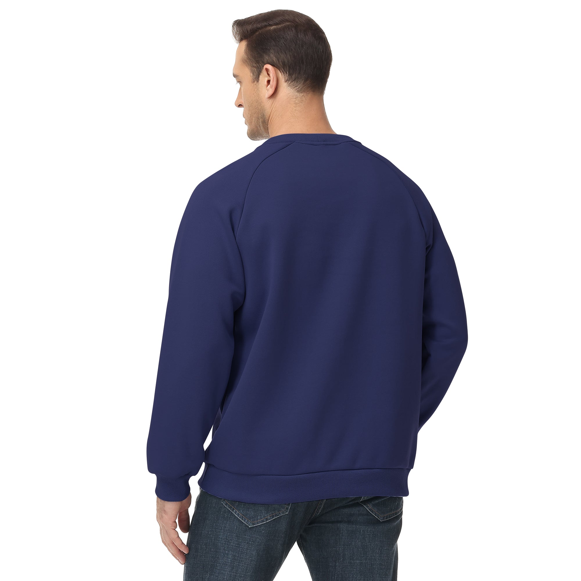 Men's 100% Cotton Crewneck Sweatshirt – Double-Layer Pullover for Comfort and Warmth, Solid Color Long Sleeve for Casual Wear