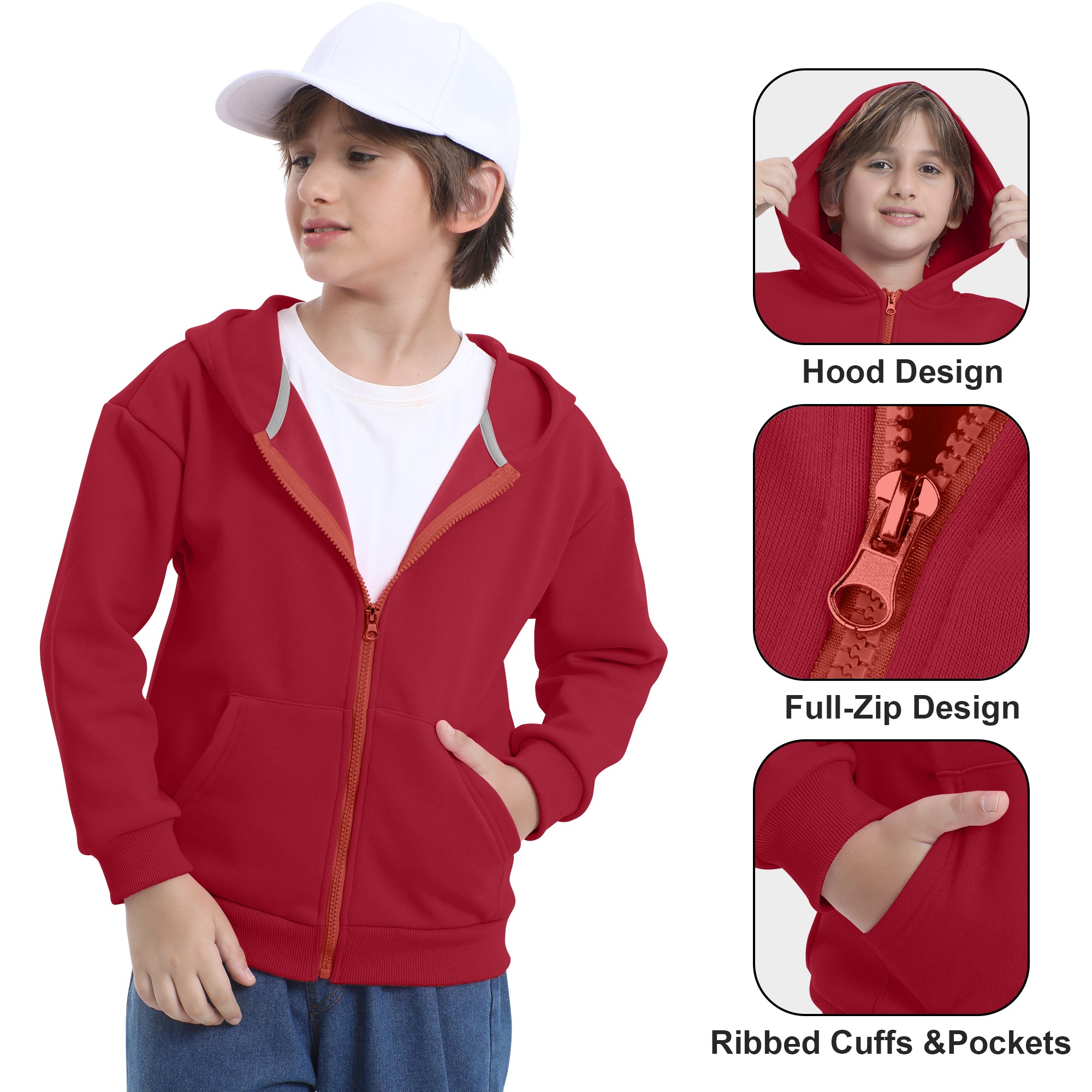 BIG ELEPHANT Boys' and Girls' Zip-Up Hoodie with Pockets, Fleece-Lined Soft Cotton Jacket for School