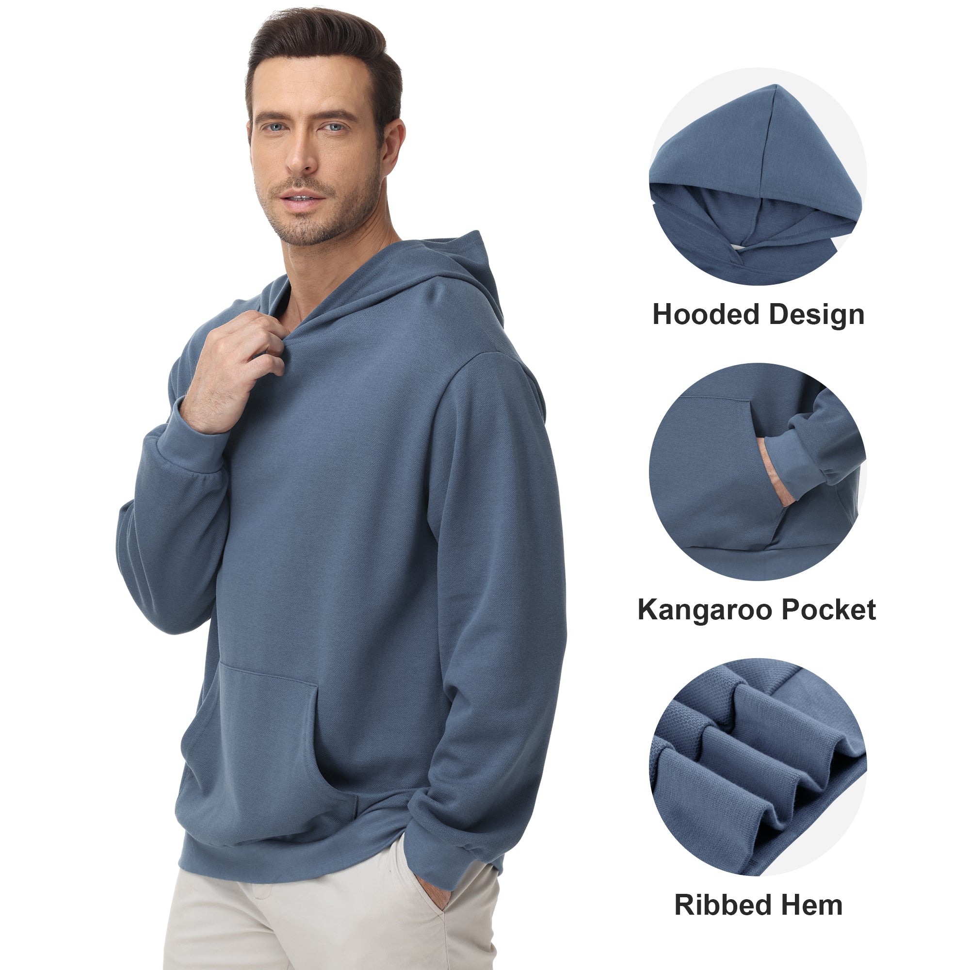 Pepypepy Men's Hooded Sweatshirt – Soft Lightweight Cotton Pullover Hoodie, Solid Color Long Sleeve for Casual Wear and Layering