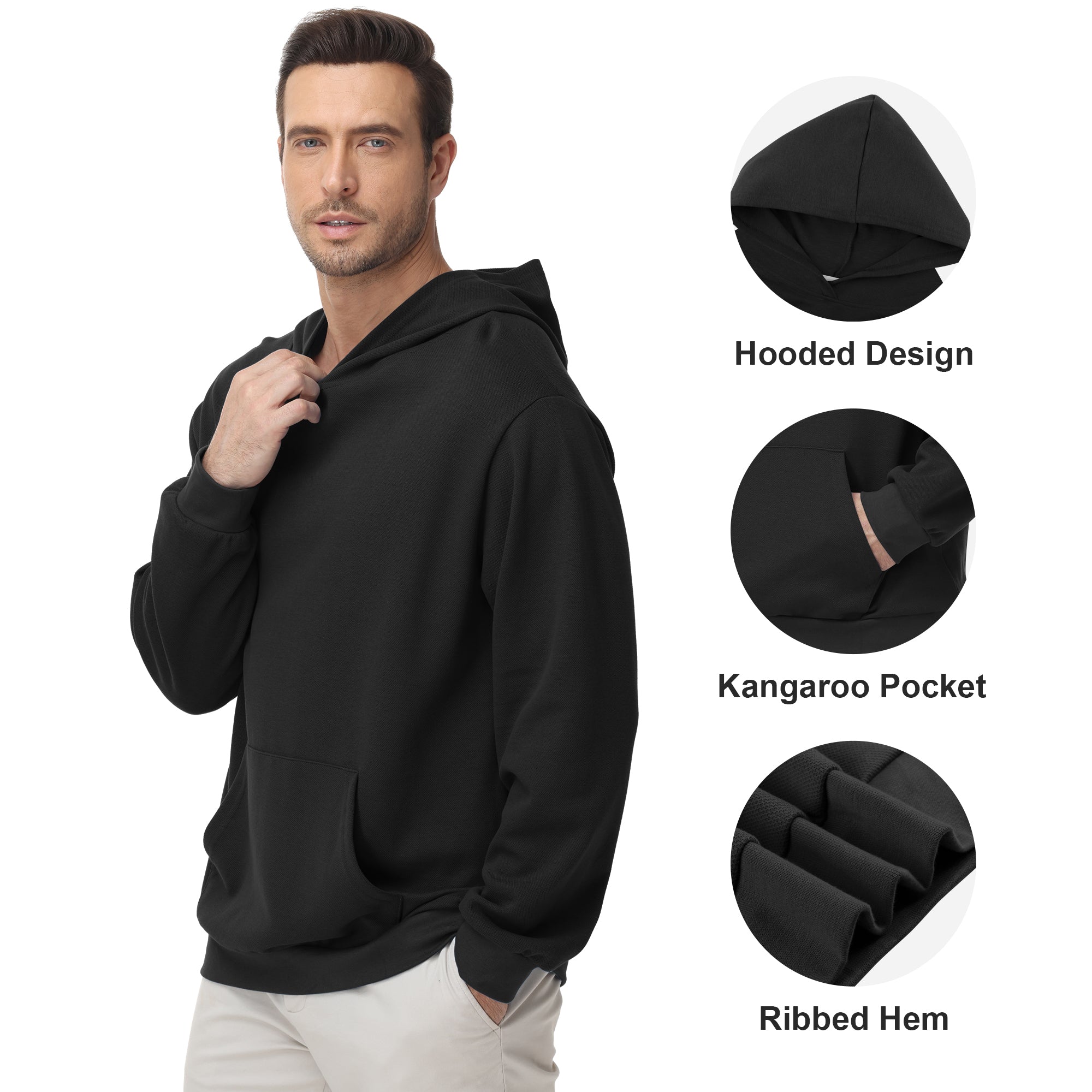 Pepypepy Men's Hooded Sweatshirt – Soft Lightweight Cotton Pullover Hoodie, Solid Color Long Sleeve for Casual Wear and Layering