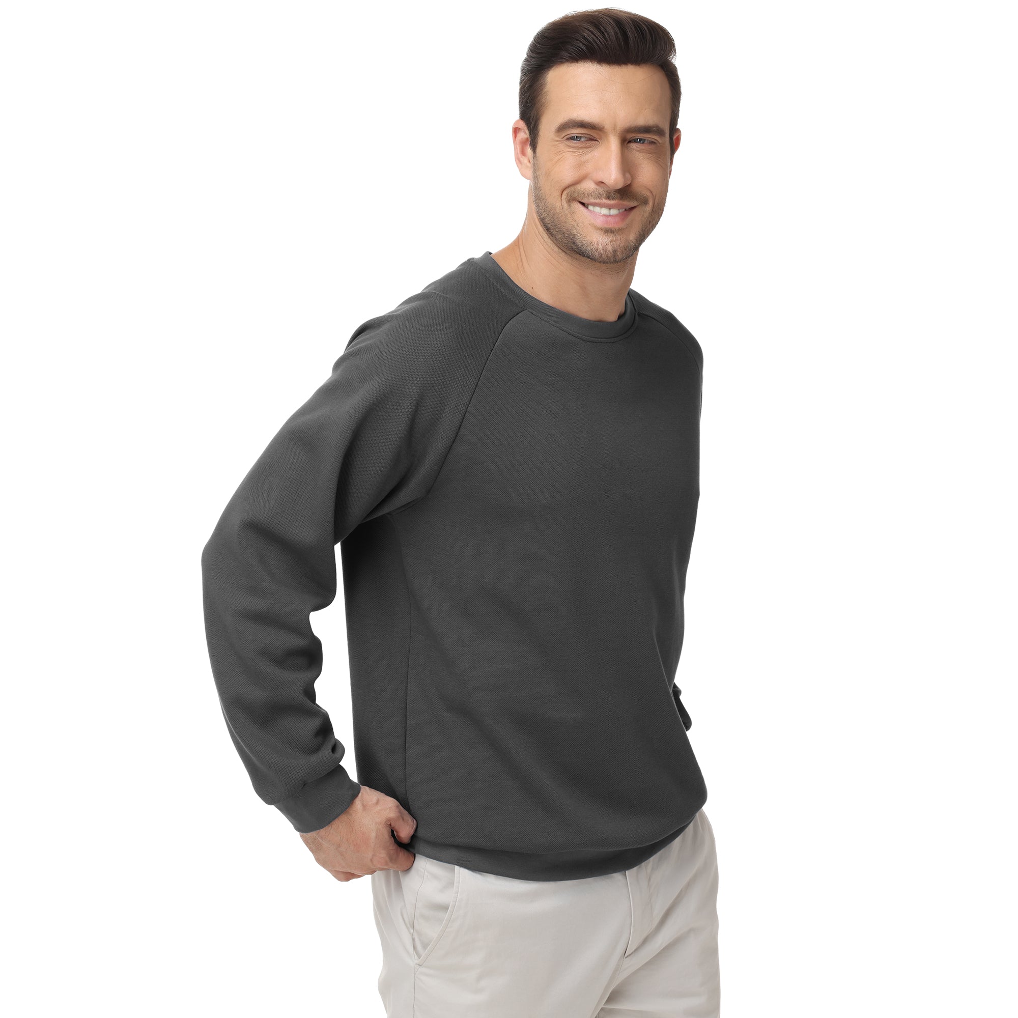 Pepypepy Men's Crewneck Sweatshirt – Soft Lightweight Cotton Pullover, Solid Color Long Sleeve for Casual Wear and Layering