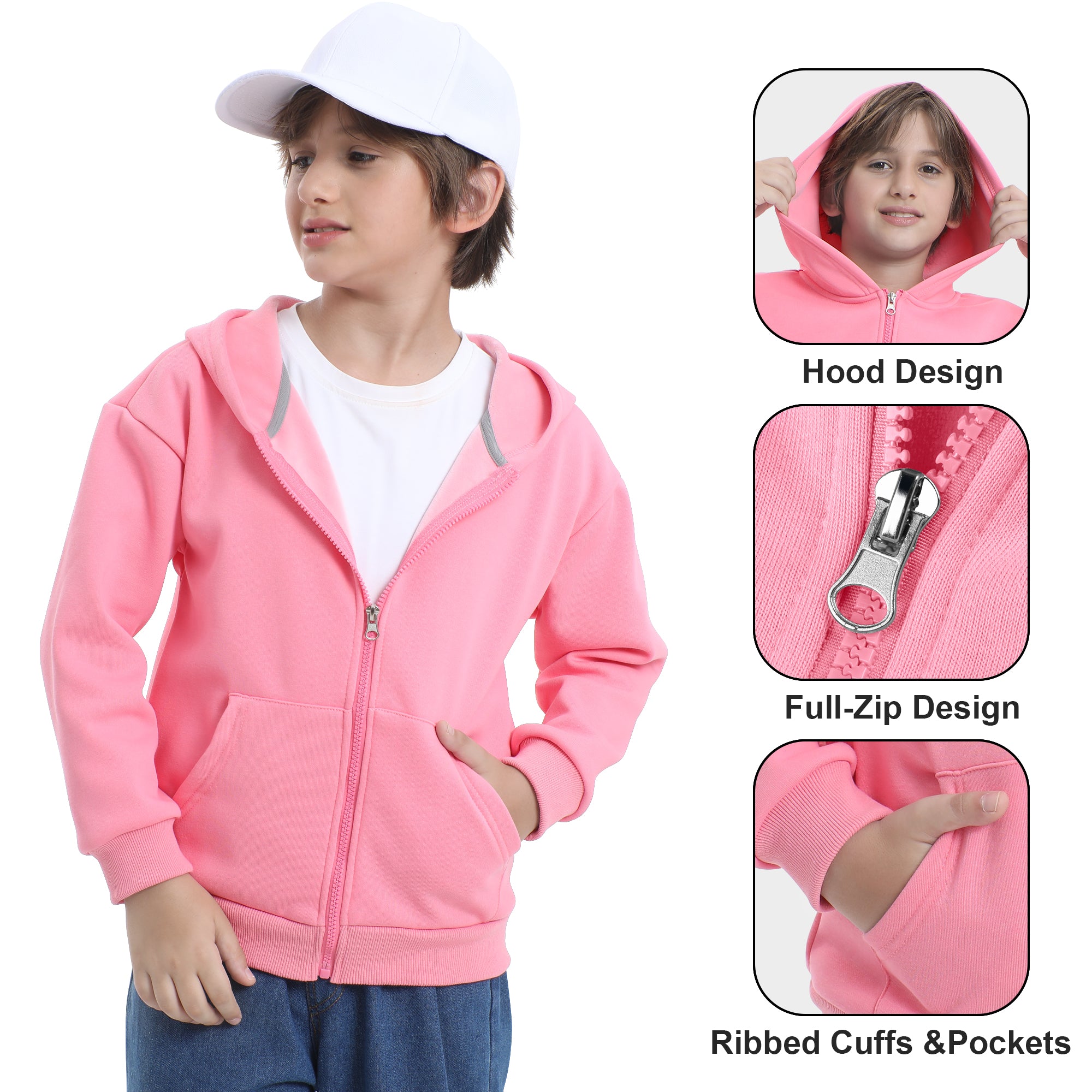 BIG ELEPHANT Boys' and Girls' Zip-Up Hoodie with Pockets, Fleece-Lined Soft Cotton Jacket for School
