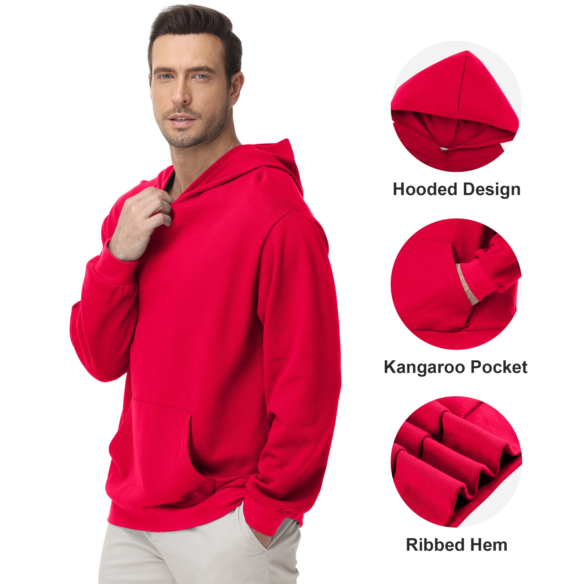 Pepypepy Men's Hooded Sweatshirt – Soft Lightweight Cotton Pullover Hoodie, Solid Color Long Sleeve for Casual Wear and Layering