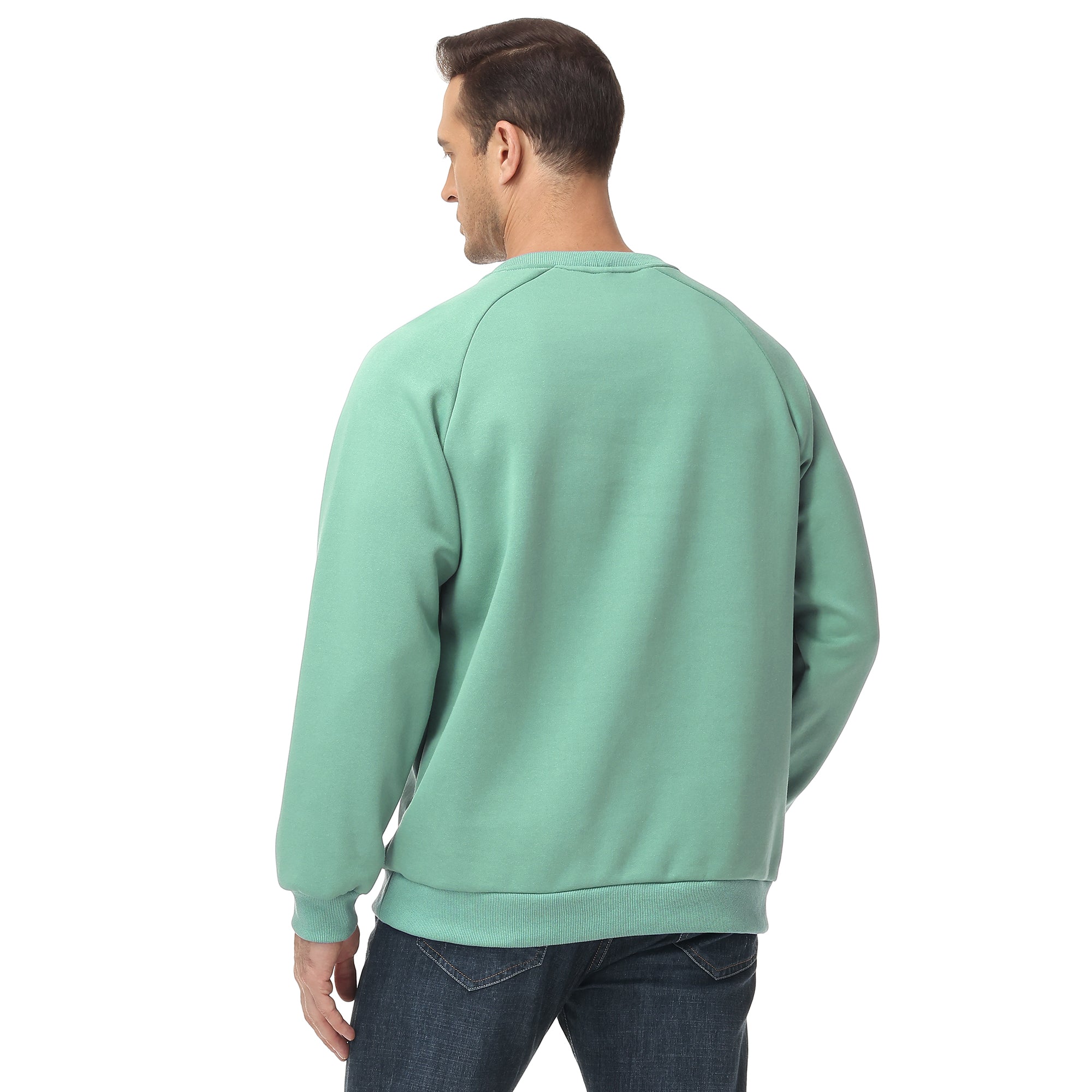 Men's 100% Cotton Crewneck Sweatshirt – Double-Layer Pullover for Comfort and Warmth, Solid Color Long Sleeve for Casual Wear