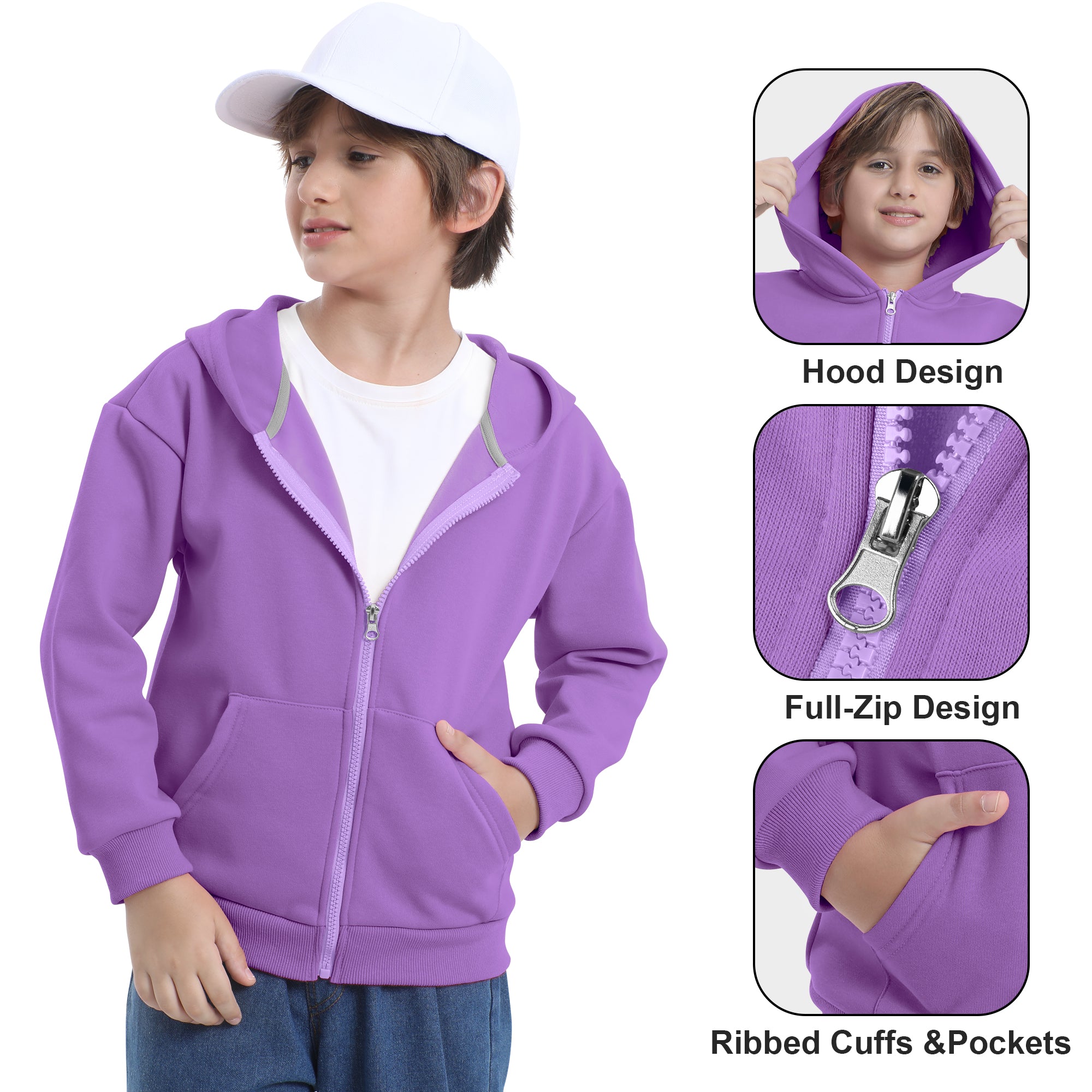 BIG ELEPHANT Boys' and Girls' Zip-Up Hoodie with Pockets, Fleece-Lined Soft Cotton Jacket for School