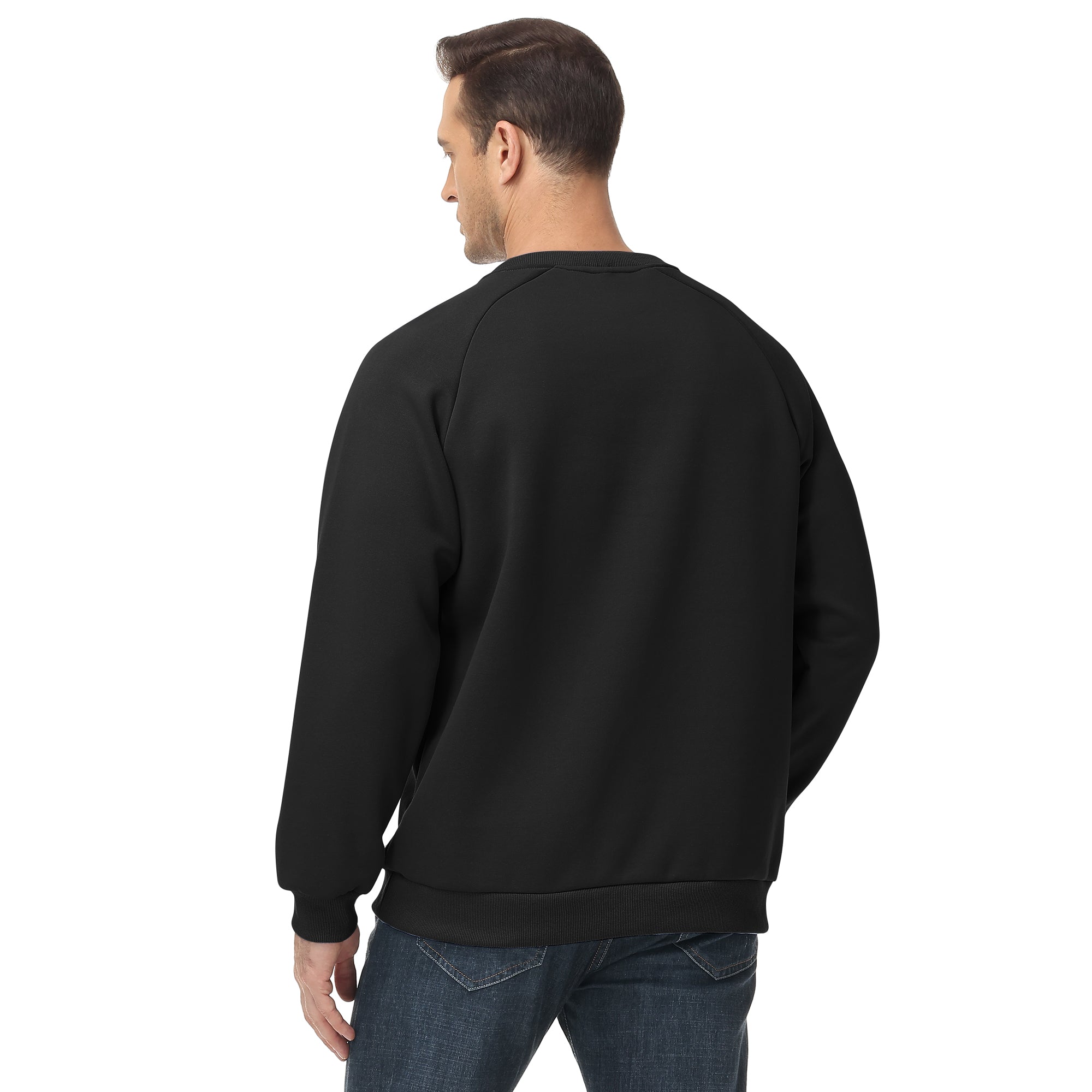 Men's 100% Cotton Crewneck Sweatshirt – Double-Layer Pullover for Comfort and Warmth, Solid Color Long Sleeve for Casual Wear