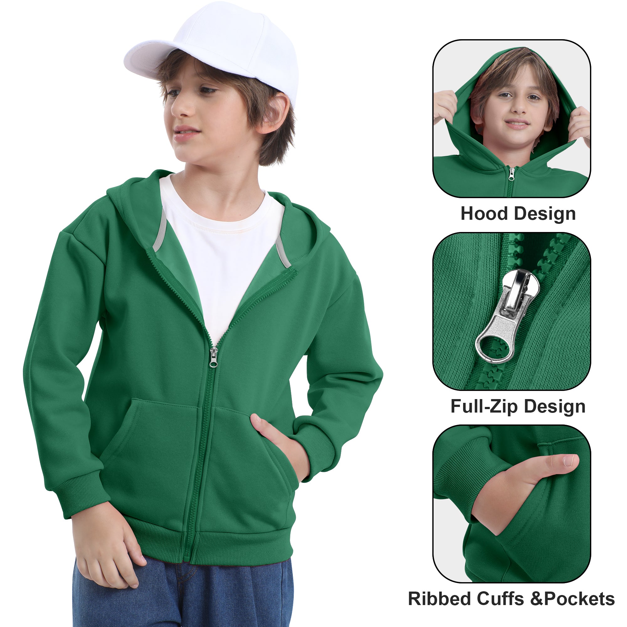 BIG ELEPHANT Boys' and Girls' Zip-Up Hoodie with Pockets, Fleece-Lined Soft Cotton Jacket for School
