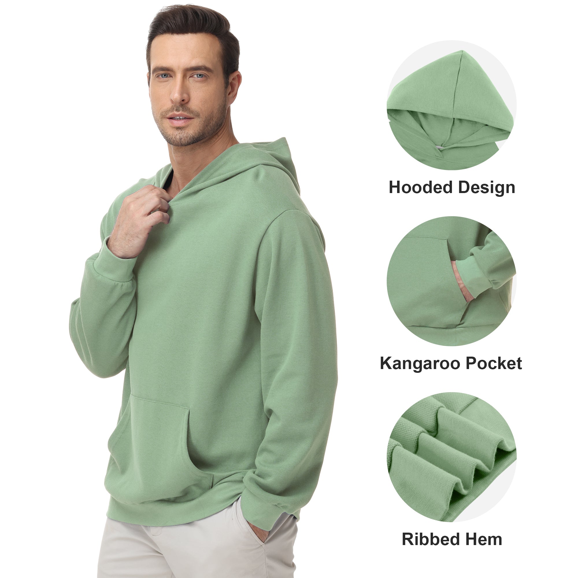 Pepypepy Men's Hooded Sweatshirt – Soft Lightweight Cotton Pullover Hoodie, Solid Color Long Sleeve for Casual Wear and Layering
