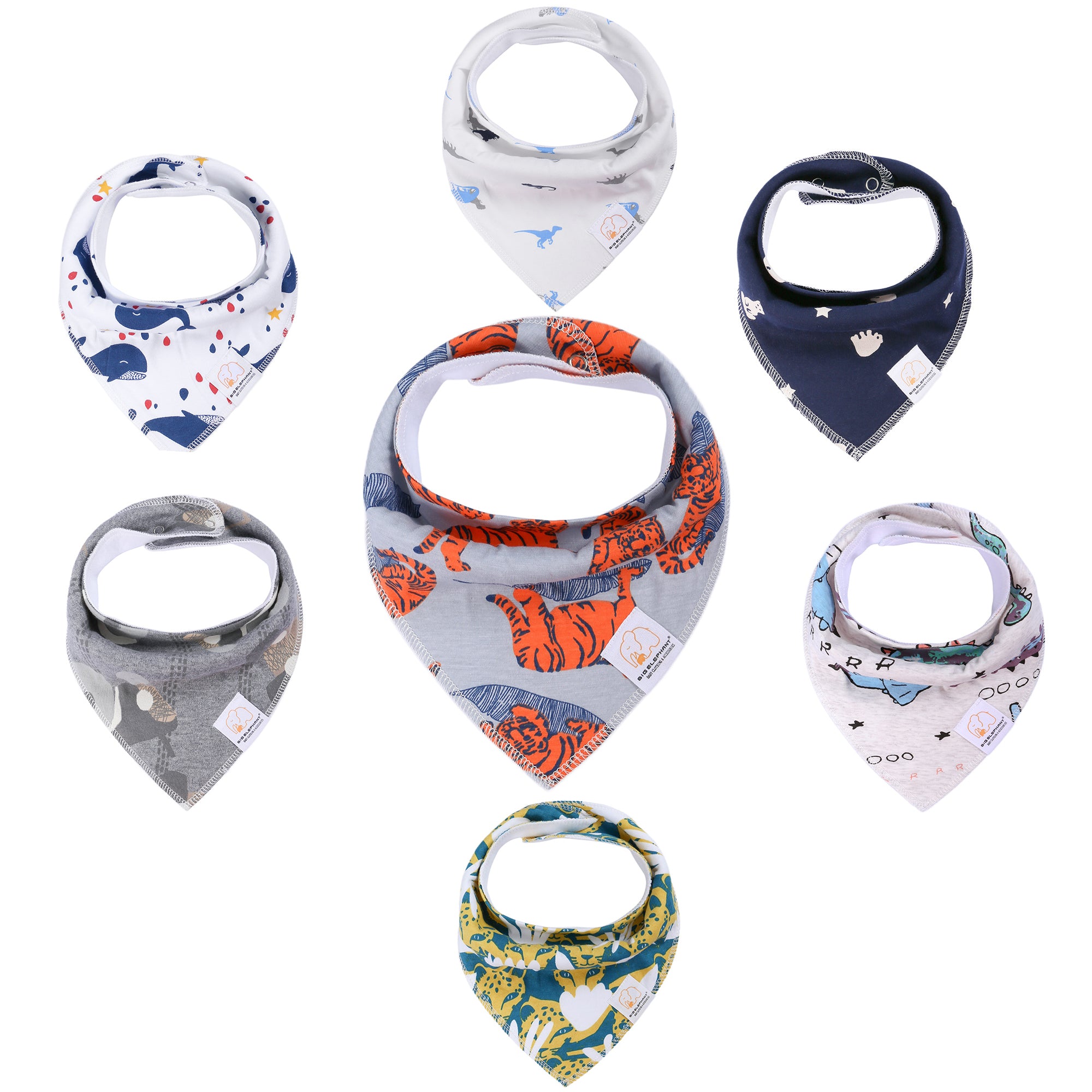 BIG ELEPHANT 6pcs/7pcs Baby Bibs – Soft Cotton Drool Bibs for Teething and Drooling Babies, Suitable for 0-36 Months
