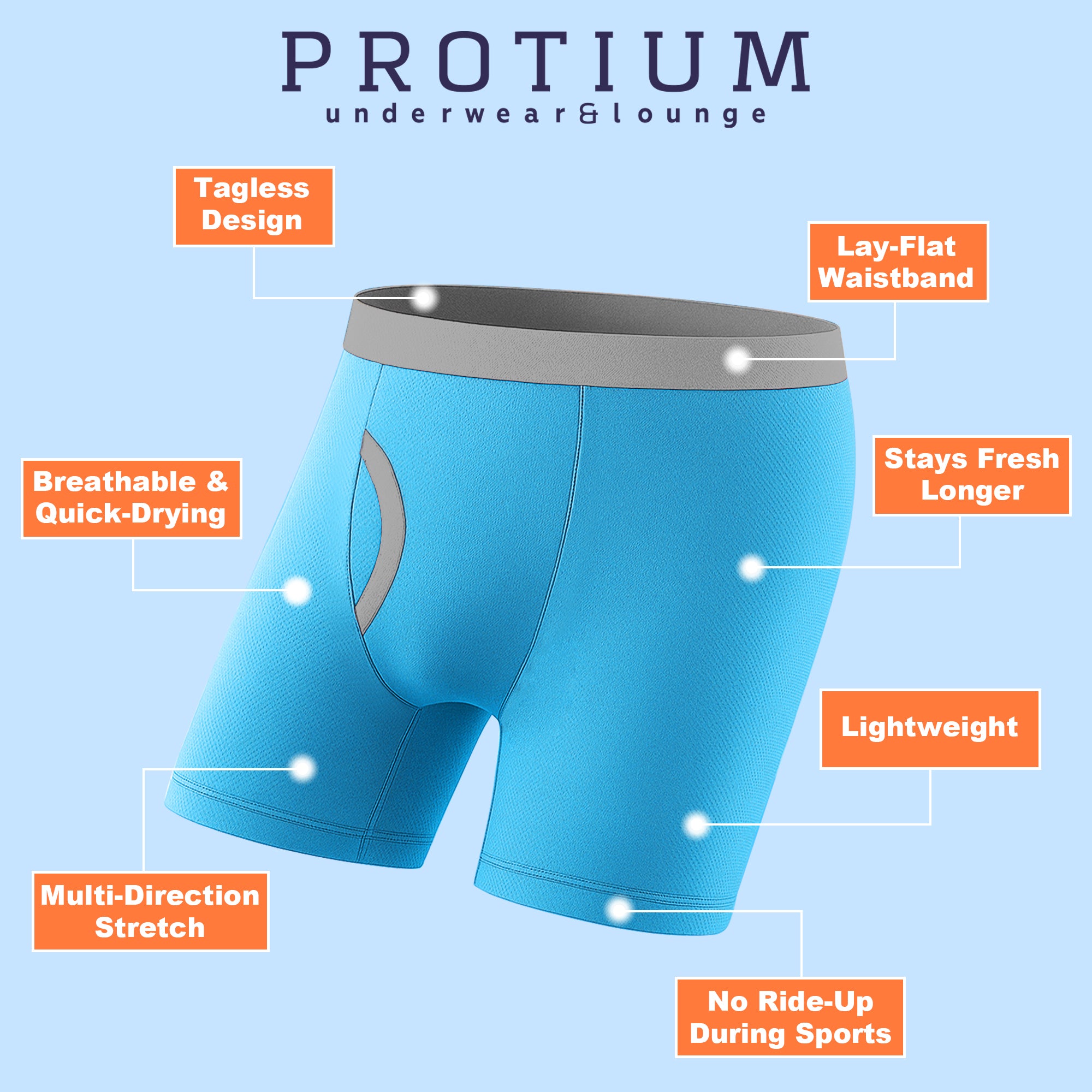 Protium 6 Pack Boys' Performance Boxer Briefs – Youth Athletic Underwear with Mesh Fabric, Breathable, Moisture-Wicking, Tag-Free Comfort