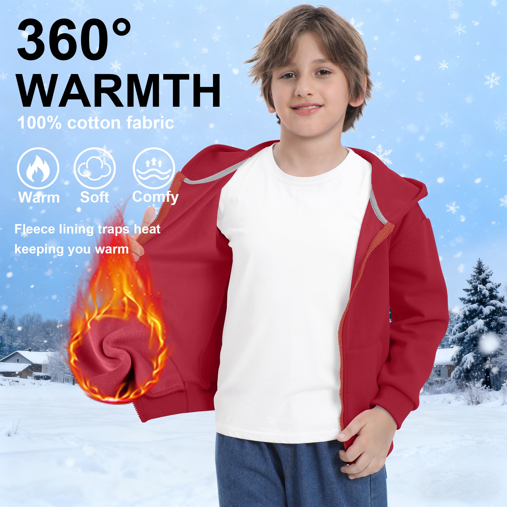 BIG ELEPHANT Boys' and Girls' Zip-Up Hoodie with Pockets, Fleece-Lined Soft Cotton Jacket for School