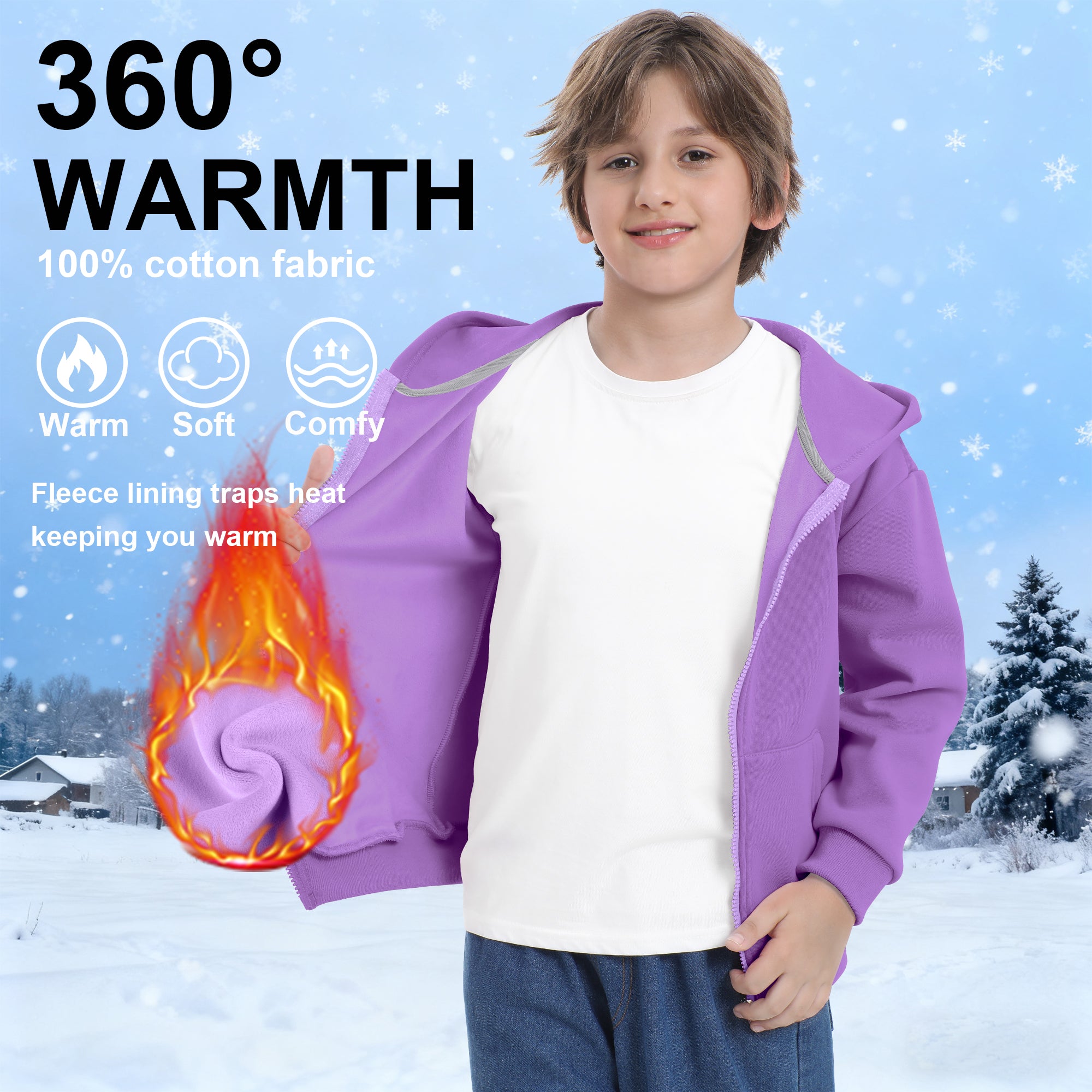 BIG ELEPHANT Boys' and Girls' Zip-Up Hoodie with Pockets, Fleece-Lined Soft Cotton Jacket for School