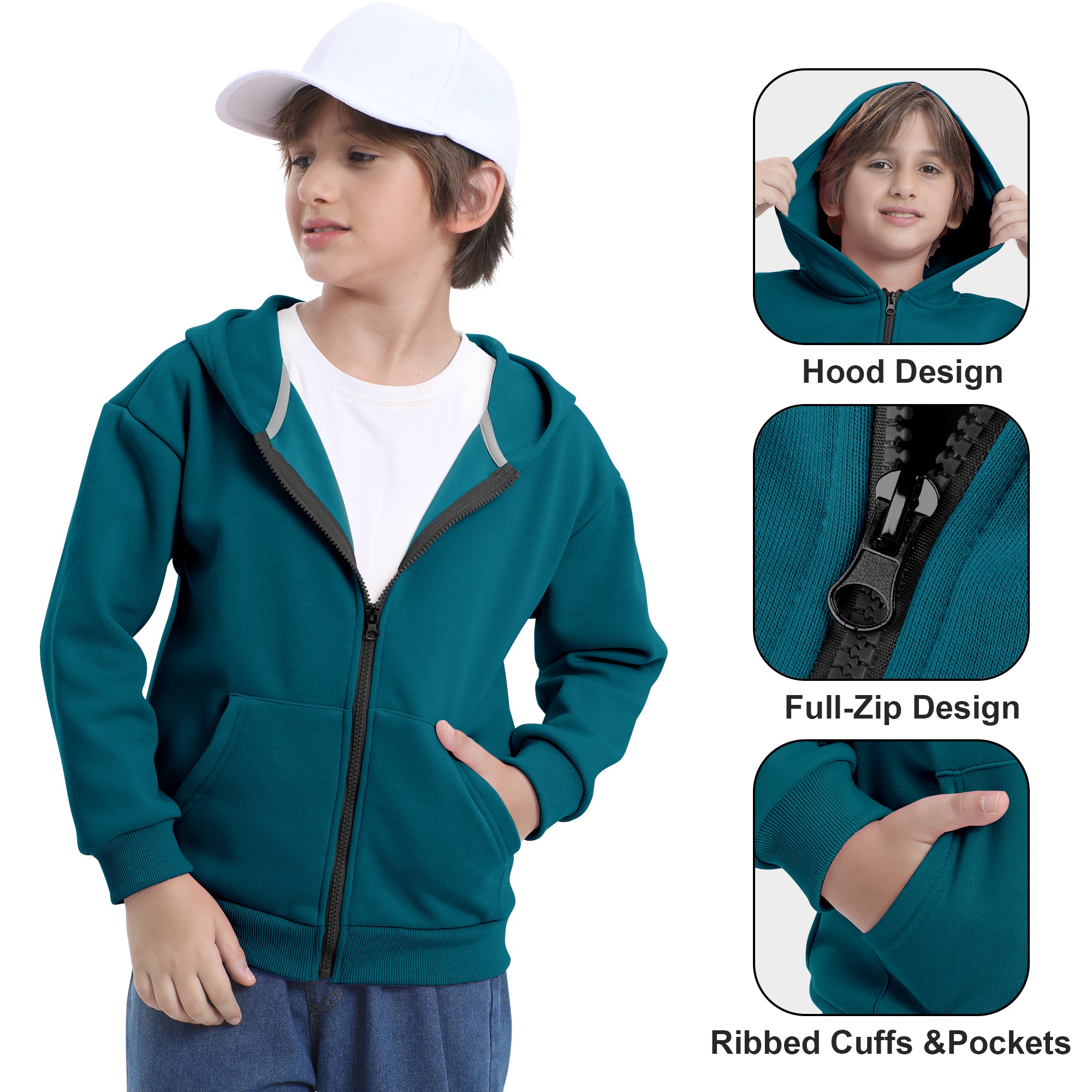 BIG ELEPHANT Boys' and Girls' Zip-Up Hoodie with Pockets, Fleece-Lined Soft Cotton Jacket for School