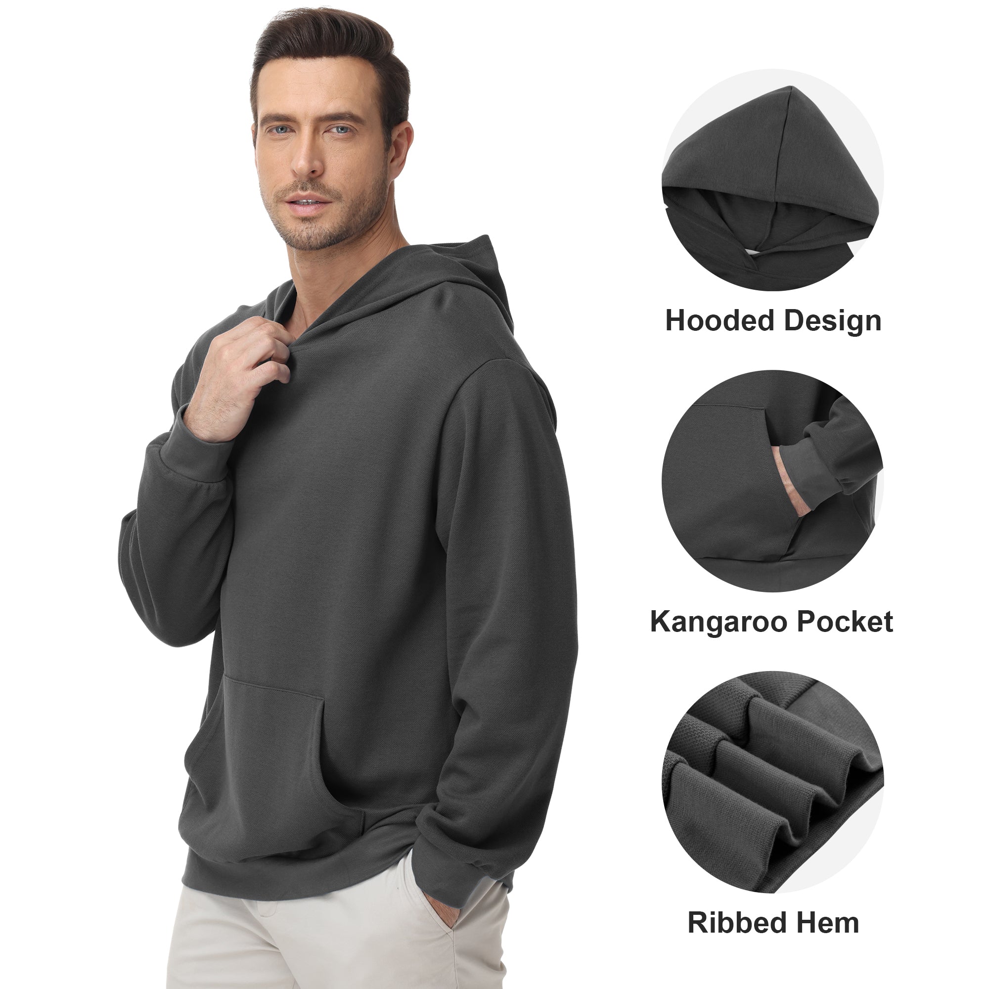 Pepypepy Men's Hooded Sweatshirt – Soft Lightweight Cotton Pullover Hoodie, Solid Color Long Sleeve for Casual Wear and Layering