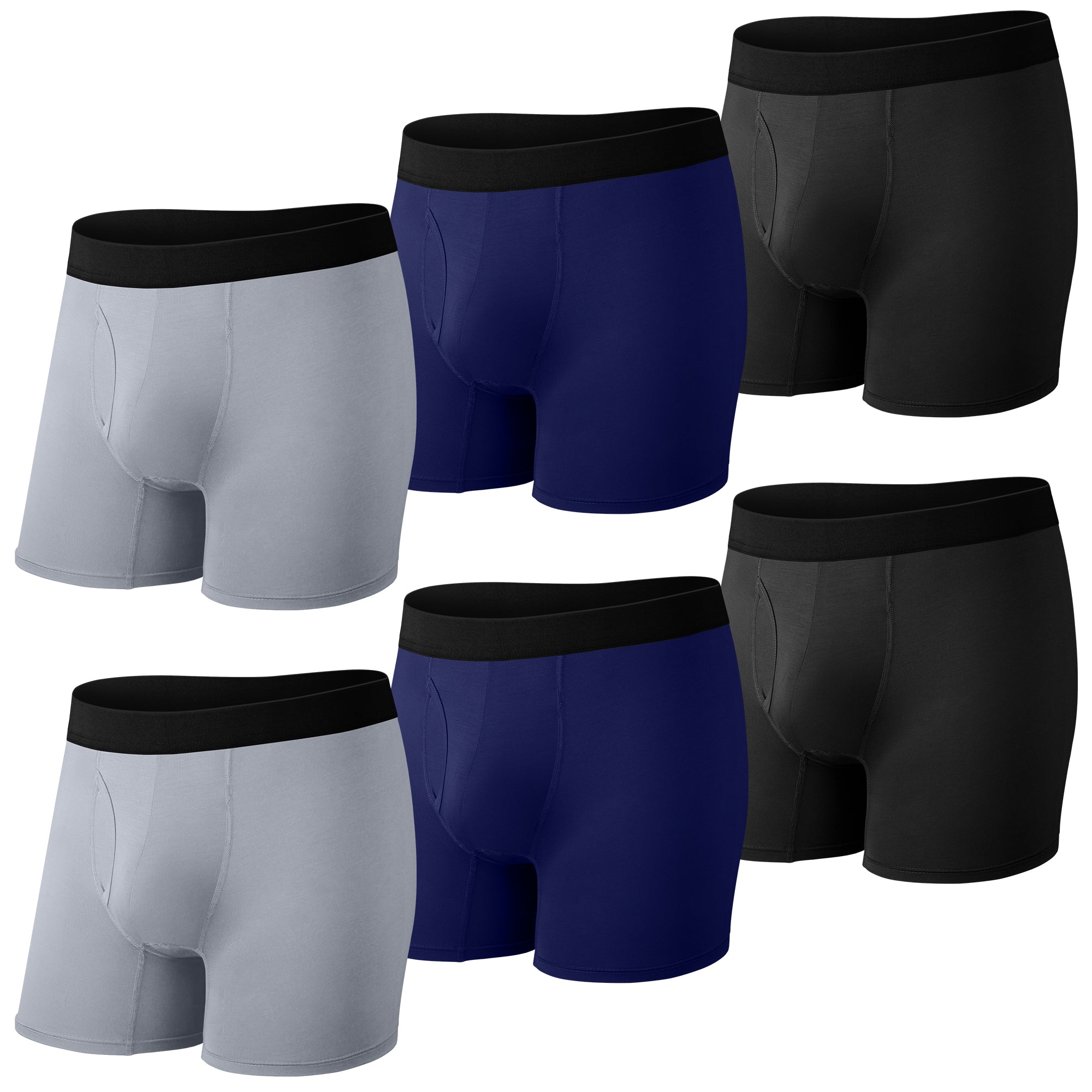 Protium 6-Pack Men's Boxer Briefs – Tag-Free, Soft, Breathable, Moisture-Wicking Underwear with No Ride-Up Design for All-Day Comfort