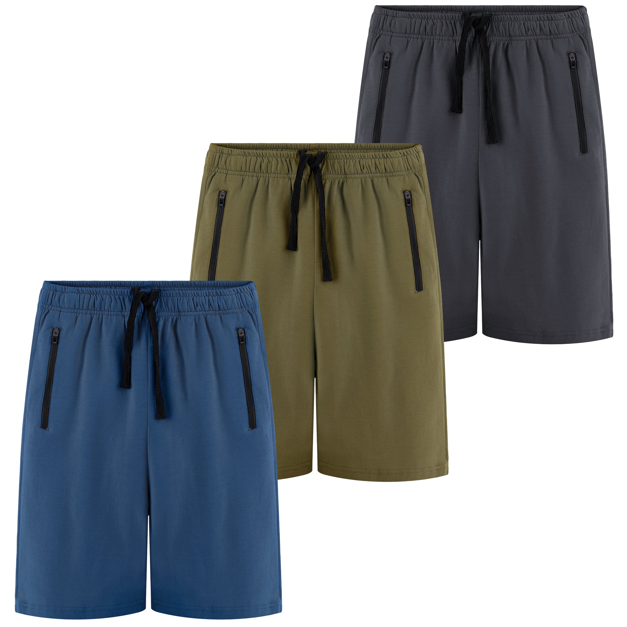 BIG ELEPHANT Boys' Active Shorts 3-Pack - Built with Zipper Pockets & Adjustable Drawstring, Youth Sport & Casual Wear (Sizes 7-17 Years)