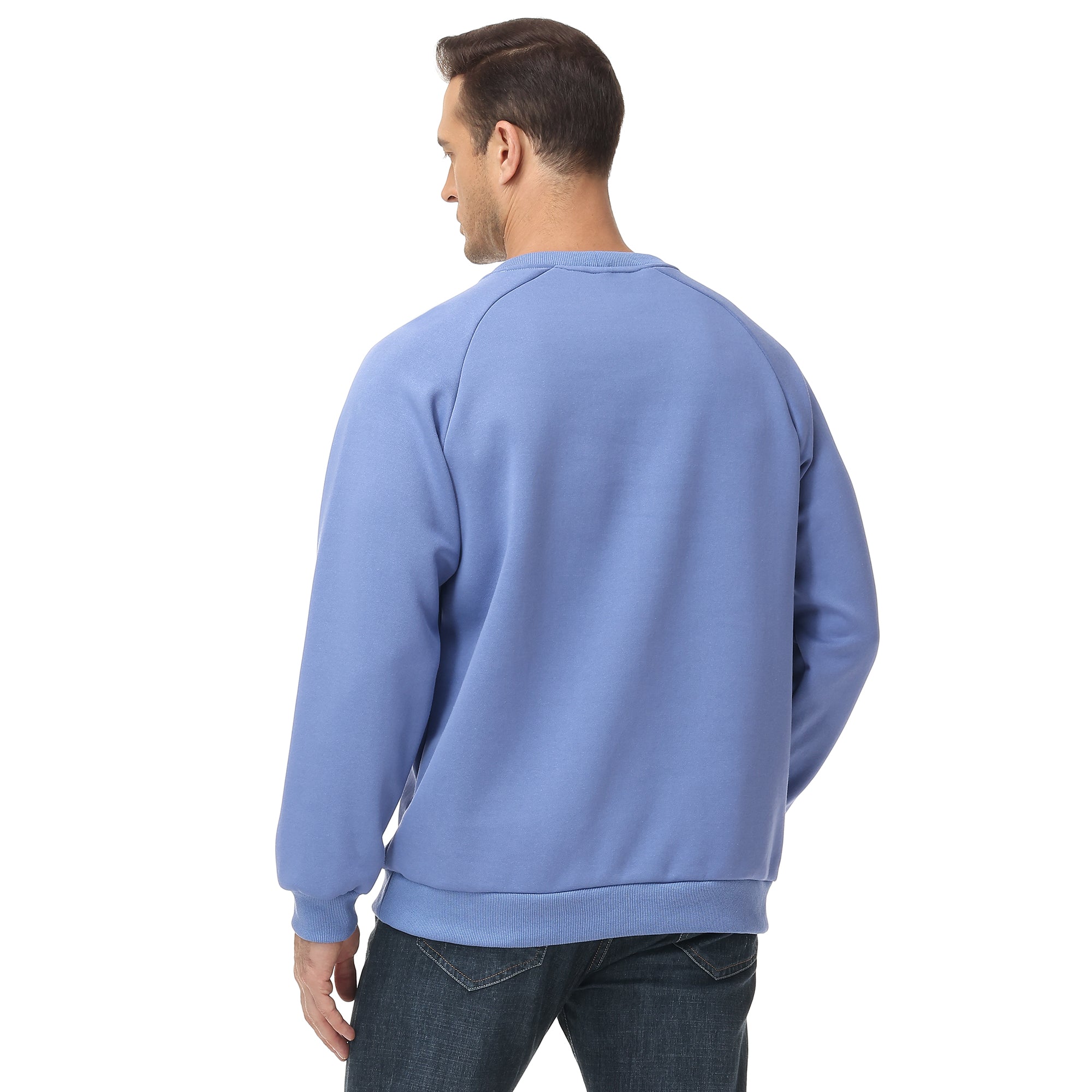 Men's 100% Cotton Crewneck Sweatshirt – Double-Layer Pullover for Comfort and Warmth, Solid Color Long Sleeve for Casual Wear