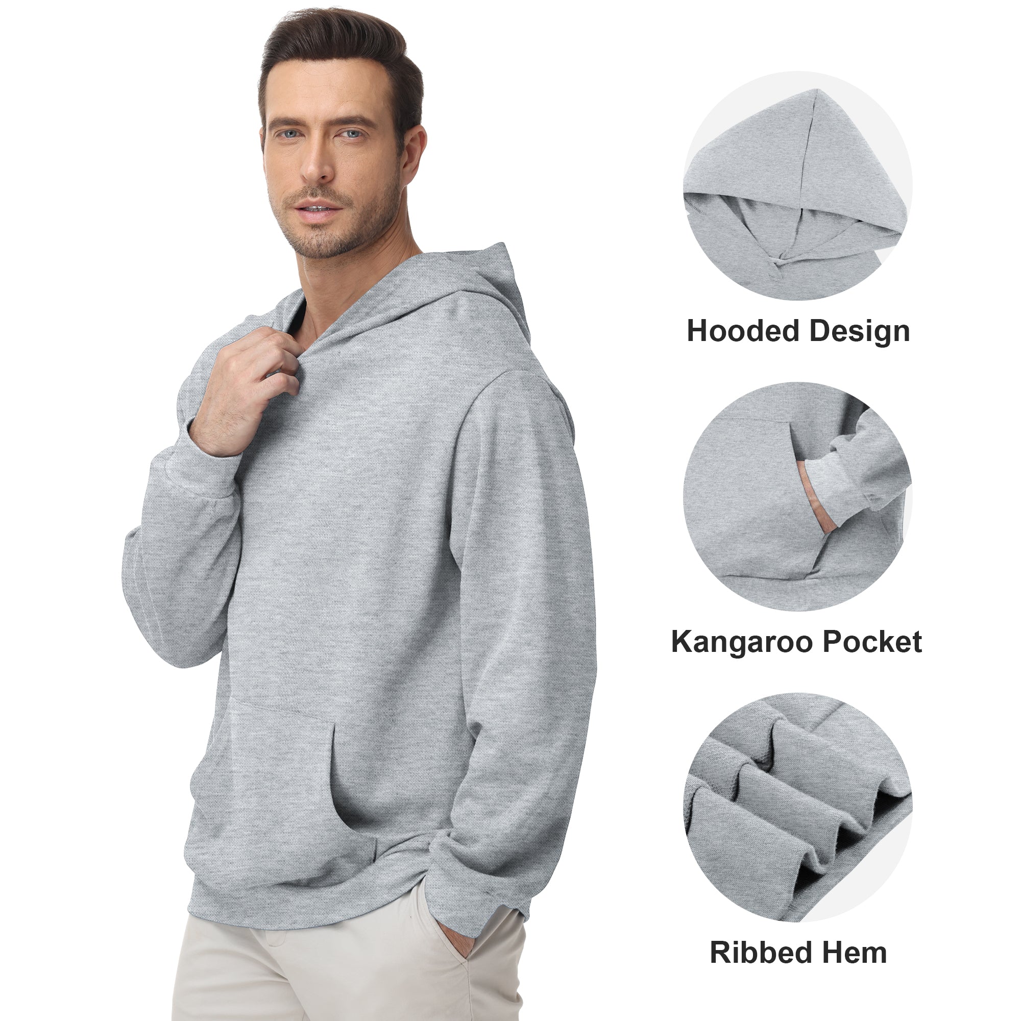 Pepypepy Men's Hooded Sweatshirt – Soft Lightweight Cotton Pullover Hoodie, Solid Color Long Sleeve for Casual Wear and Layering