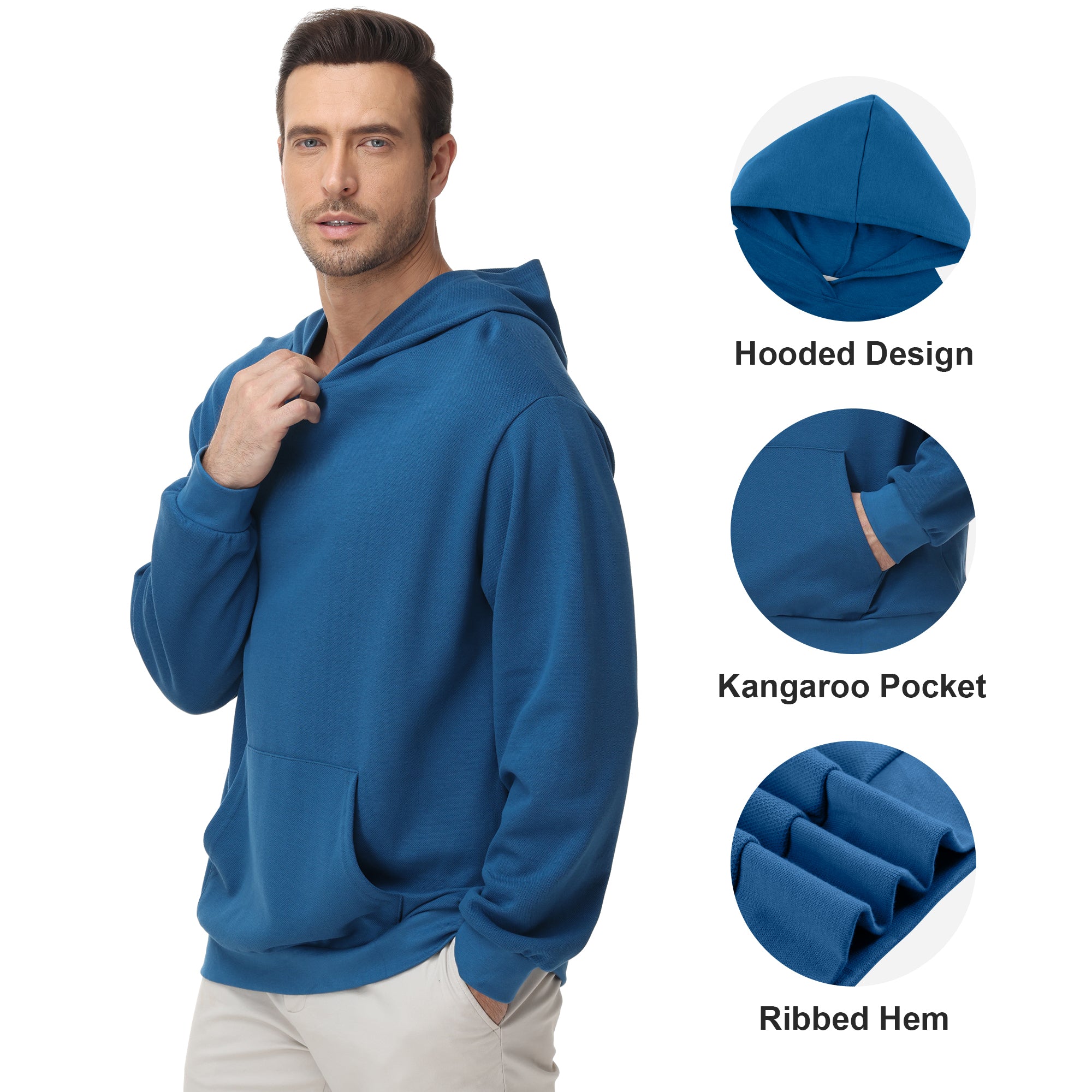 Pepypepy Men's Hooded Sweatshirt – Soft Lightweight Cotton Pullover Hoodie, Solid Color Long Sleeve for Casual Wear and Layering