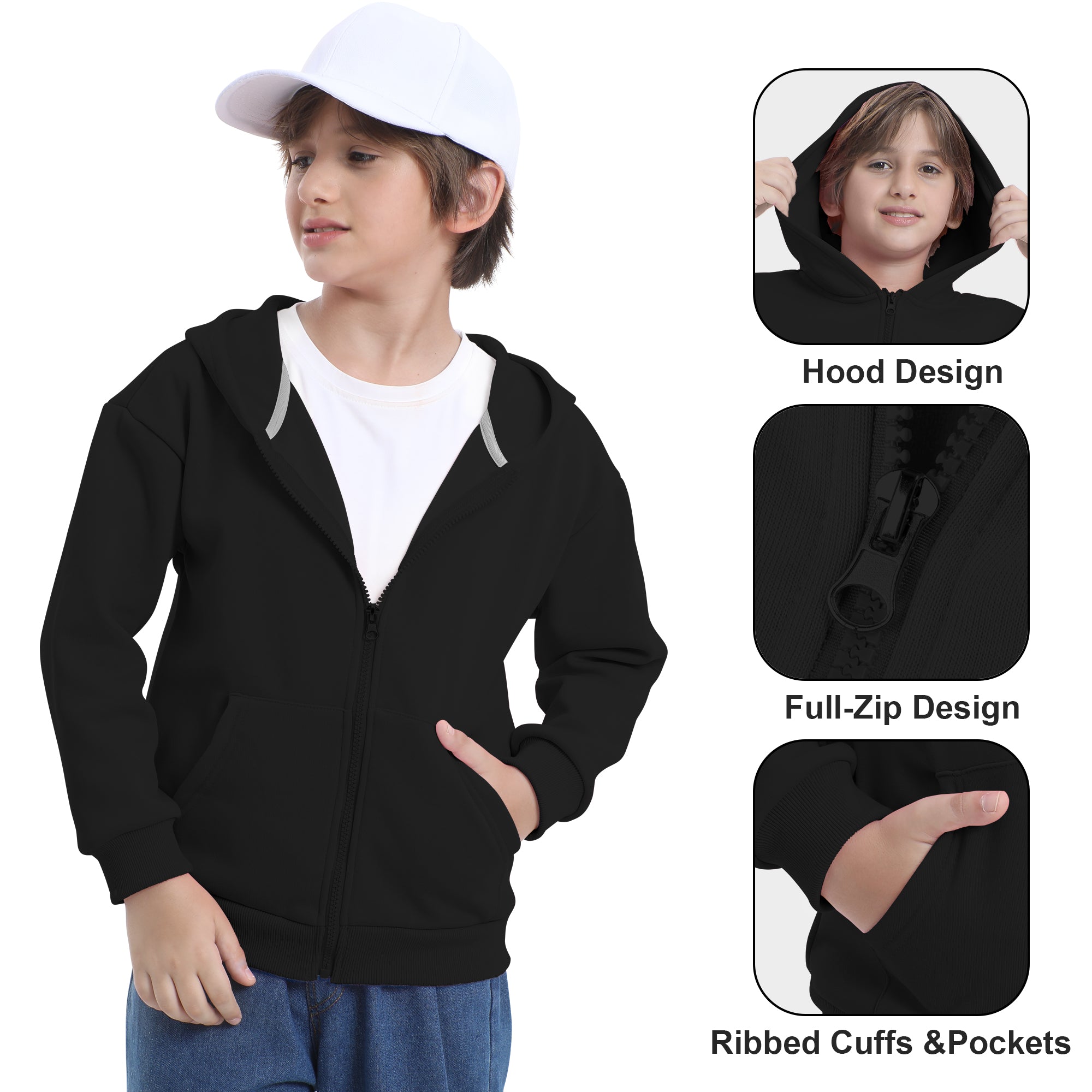 BIG ELEPHANT Boys' and Girls' Zip-Up Hoodie with Pockets, Fleece-Lined Soft Cotton Jacket for School