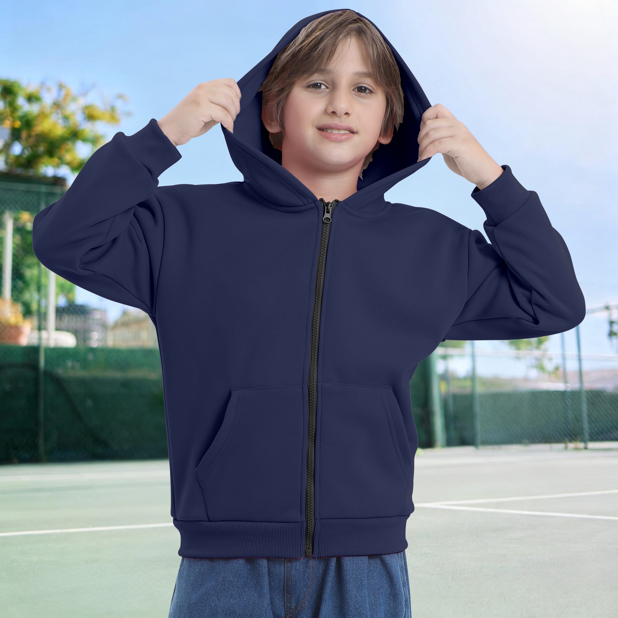 BIG ELEPHANT Boys' and Girls' Zip-Up Hoodie with Pockets, Fleece-Lined Soft Cotton Jacket for School