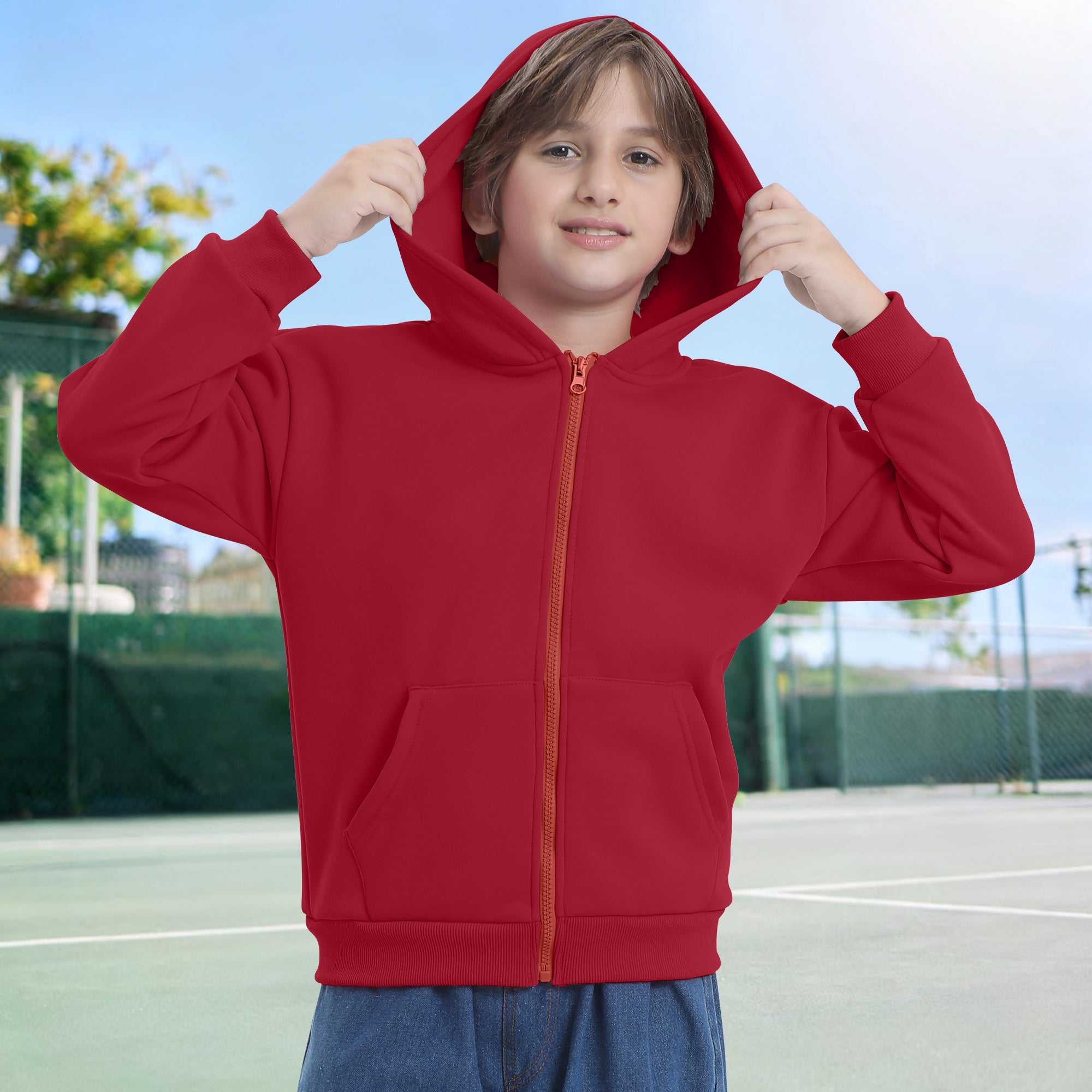 BIG ELEPHANT Boys' and Girls' Zip-Up Hoodie with Pockets, Fleece-Lined Soft Cotton Jacket for School