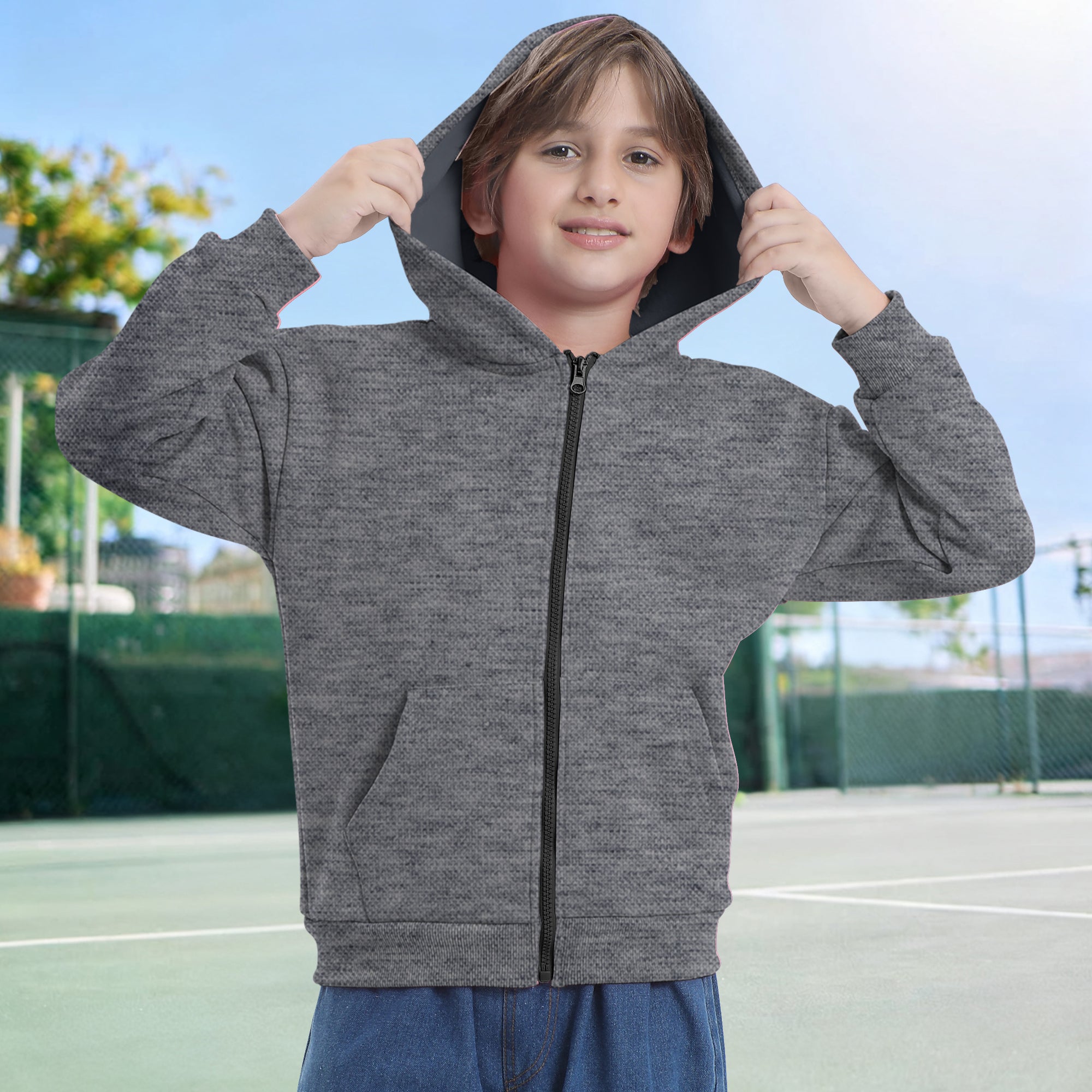 BIG ELEPHANT Boys' and Girls' Zip-Up Hoodie with Pockets, Fleece-Lined Soft Cotton Jacket for School