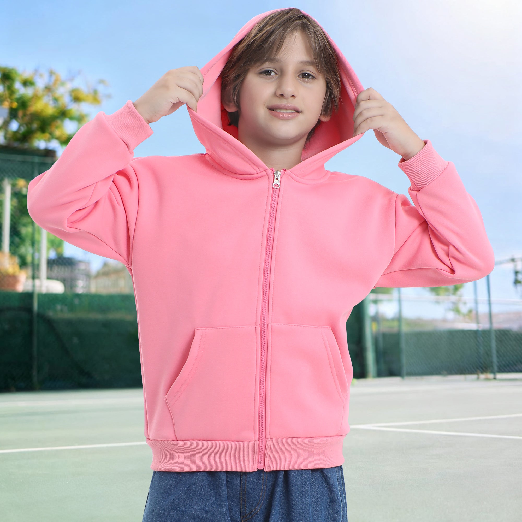BIG ELEPHANT Boys' and Girls' Zip-Up Hoodie with Pockets, Fleece-Lined Soft Cotton Jacket for School