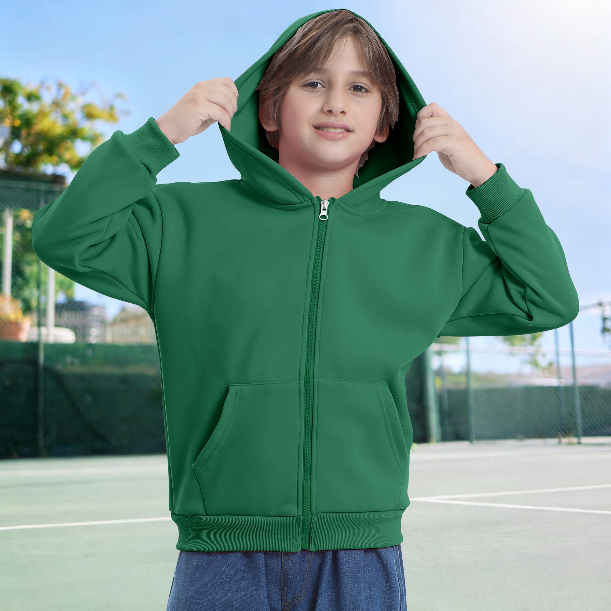 BIG ELEPHANT Boys' and Girls' Zip-Up Hoodie with Pockets, Fleece-Lined Soft Cotton Jacket for School