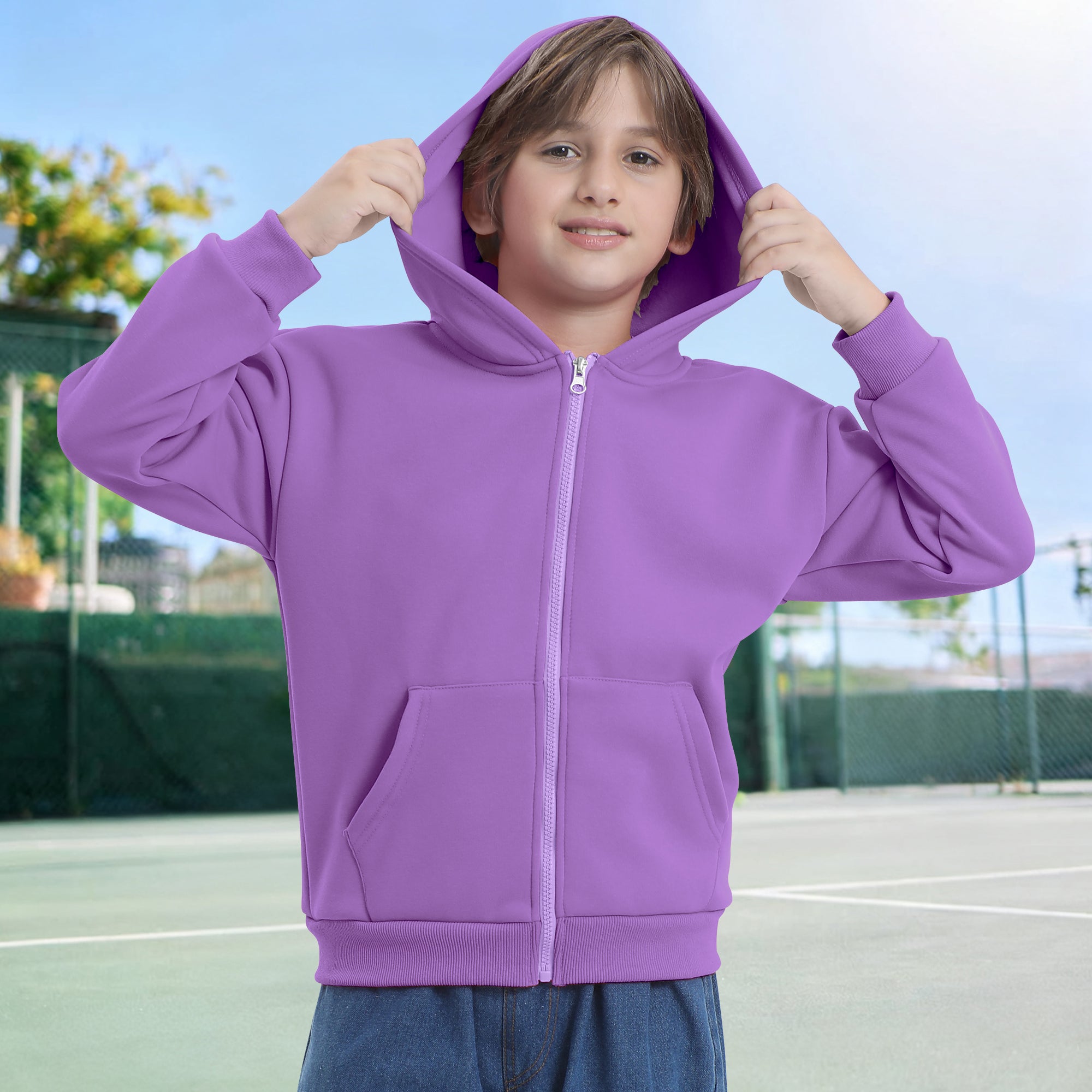 BIG ELEPHANT Boys' and Girls' Zip-Up Hoodie with Pockets, Fleece-Lined Soft Cotton Jacket for School