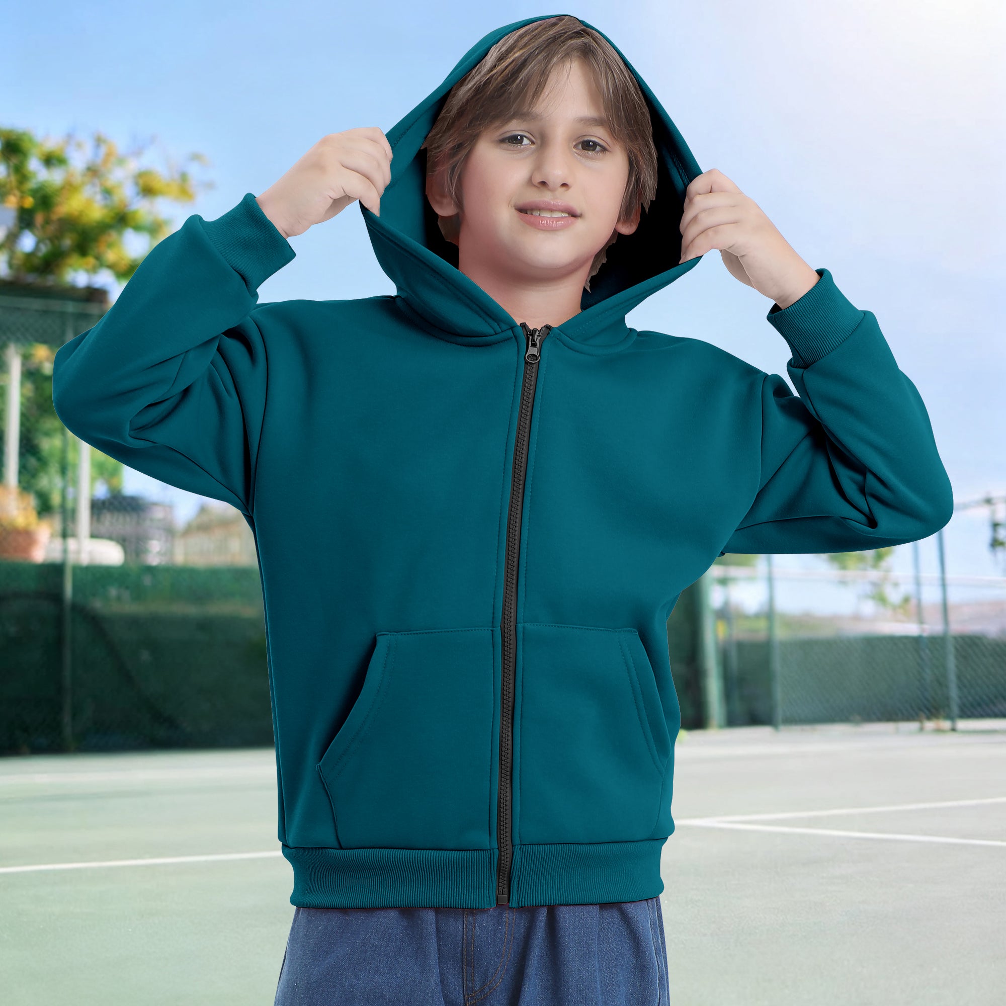 BIG ELEPHANT Boys' and Girls' Zip-Up Hoodie with Pockets, Fleece-Lined Soft Cotton Jacket for School