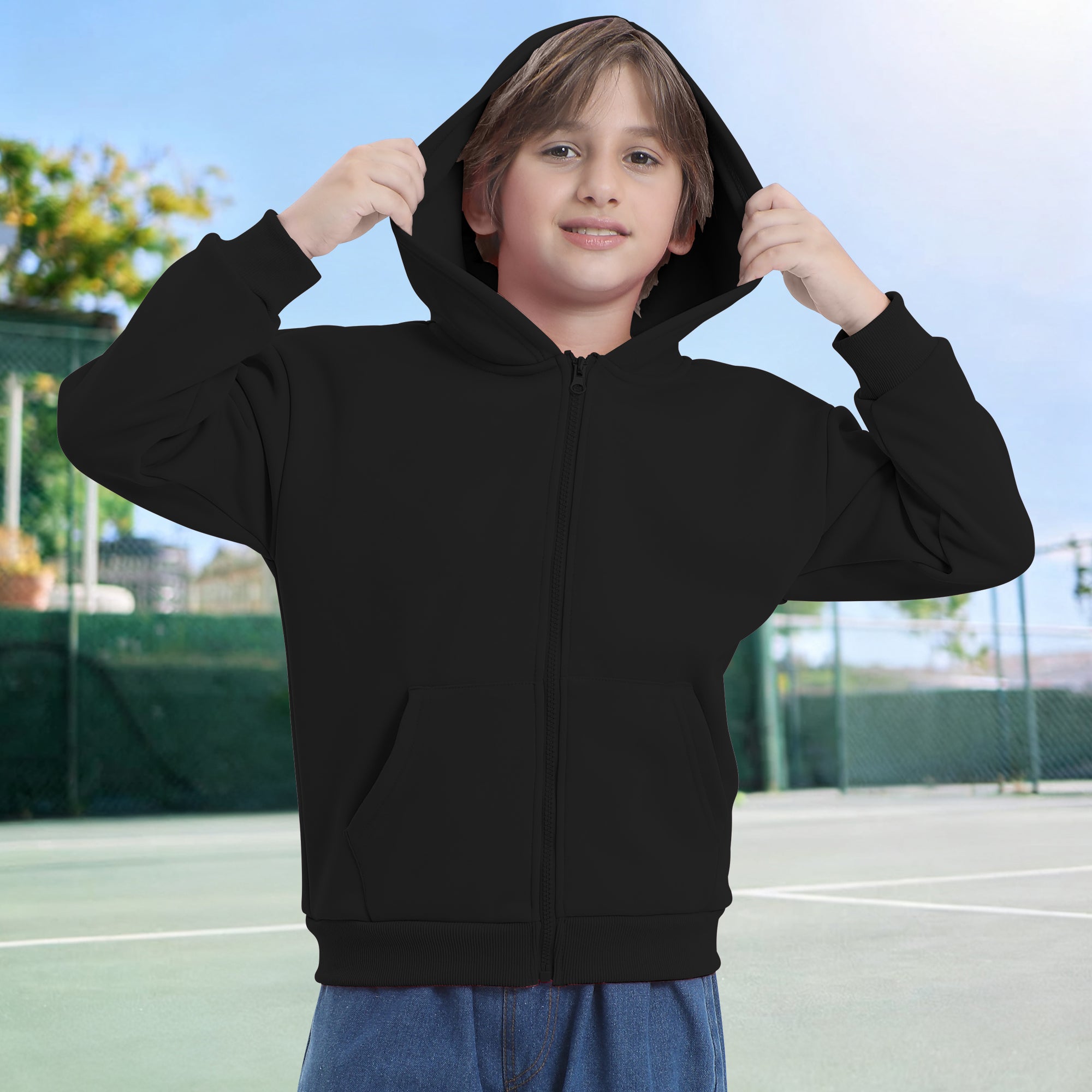 BIG ELEPHANT Boys' and Girls' Zip-Up Hoodie with Pockets, Fleece-Lined Soft Cotton Jacket for School