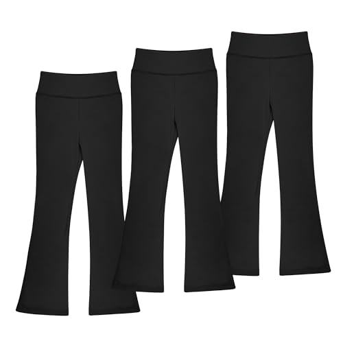 BIG ELEGHANT Girls High-Waisted Flare Leggings - 3-Pack Bootcut Yoga Pants for Dance, Sizes XS-XL