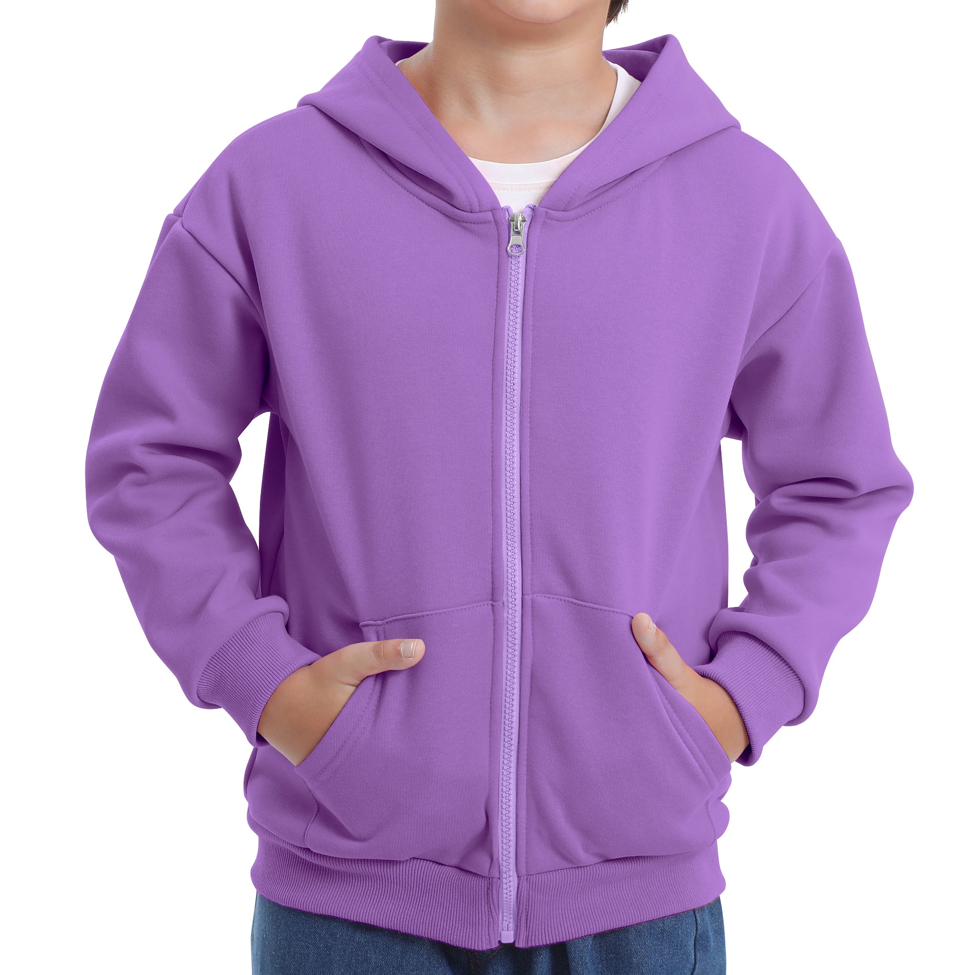 BIG ELEPHANT Boys' and Girls' Zip-Up Hoodie with Pockets, Fleece-Lined Soft Cotton Jacket for School