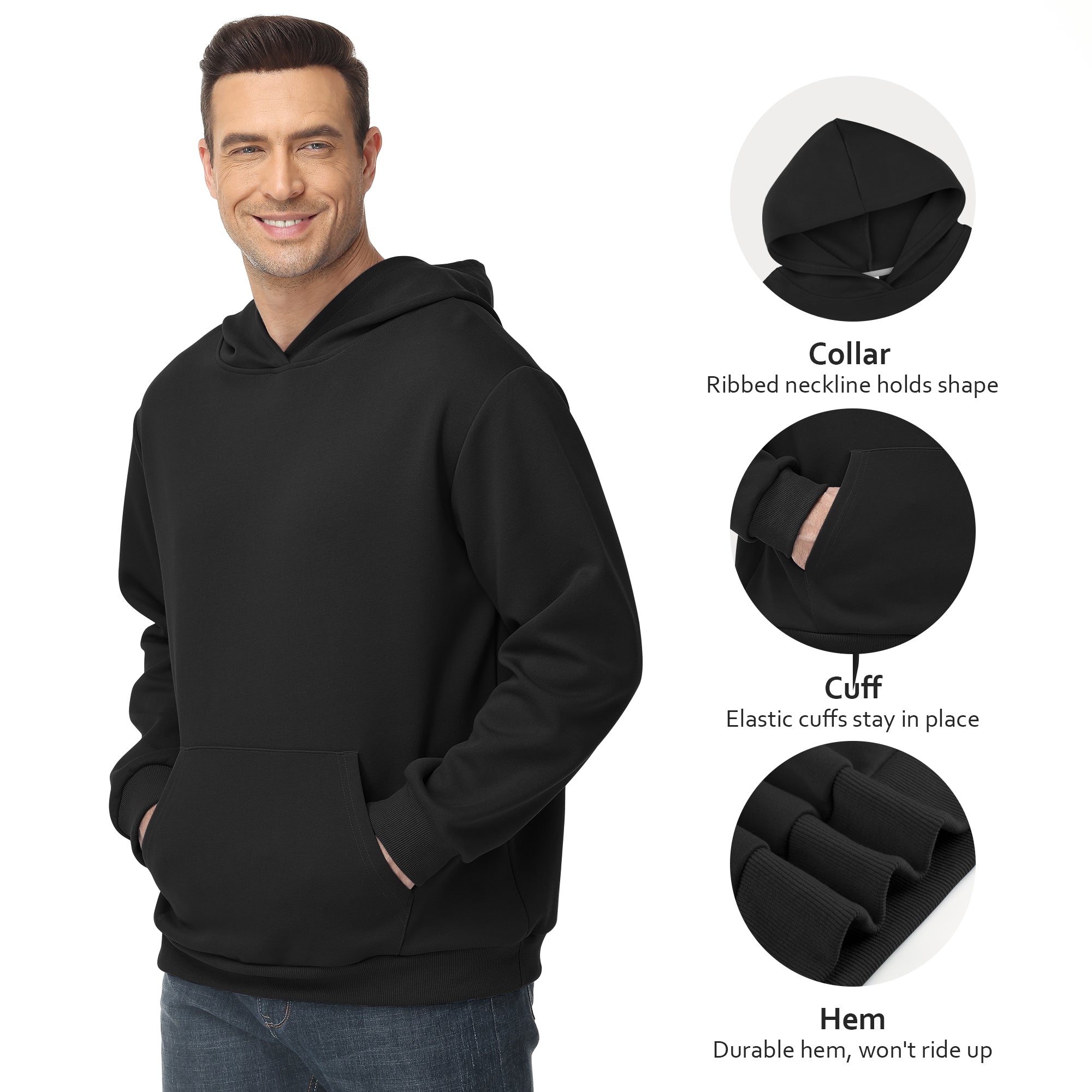 Men's 100% Cotton Hoodie – Double-Layer Pullover Sweatshirt in Solid Color, Long Sleeve for Year-Round Casual Wear
